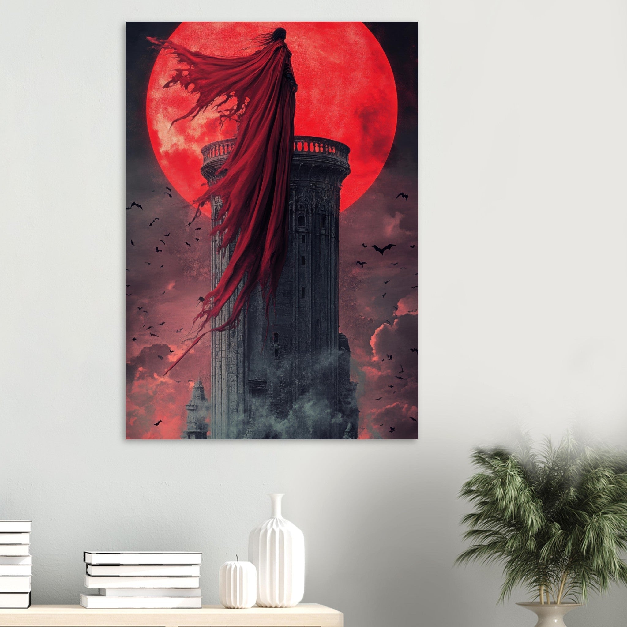 Aluminum Print Portrait - Gothic Vampire Sorcerer in a Moonlit Castle 6 - Shop Ai Art WebShop - Digital Art online Store