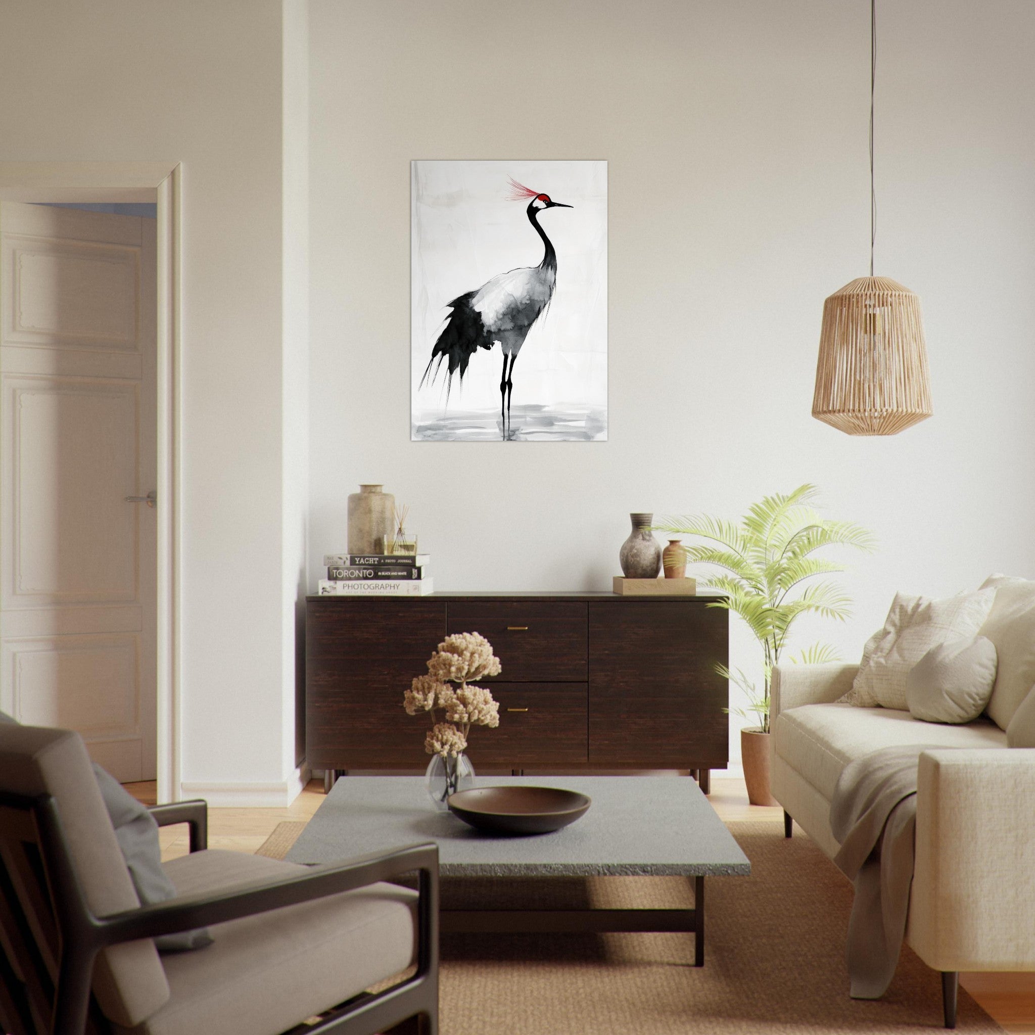 Aluminum Print Portrait - Japanese Ink Wash Painting of a Crane A graceful 2 - Shop Ai Art WebShop - Digital Art online Store