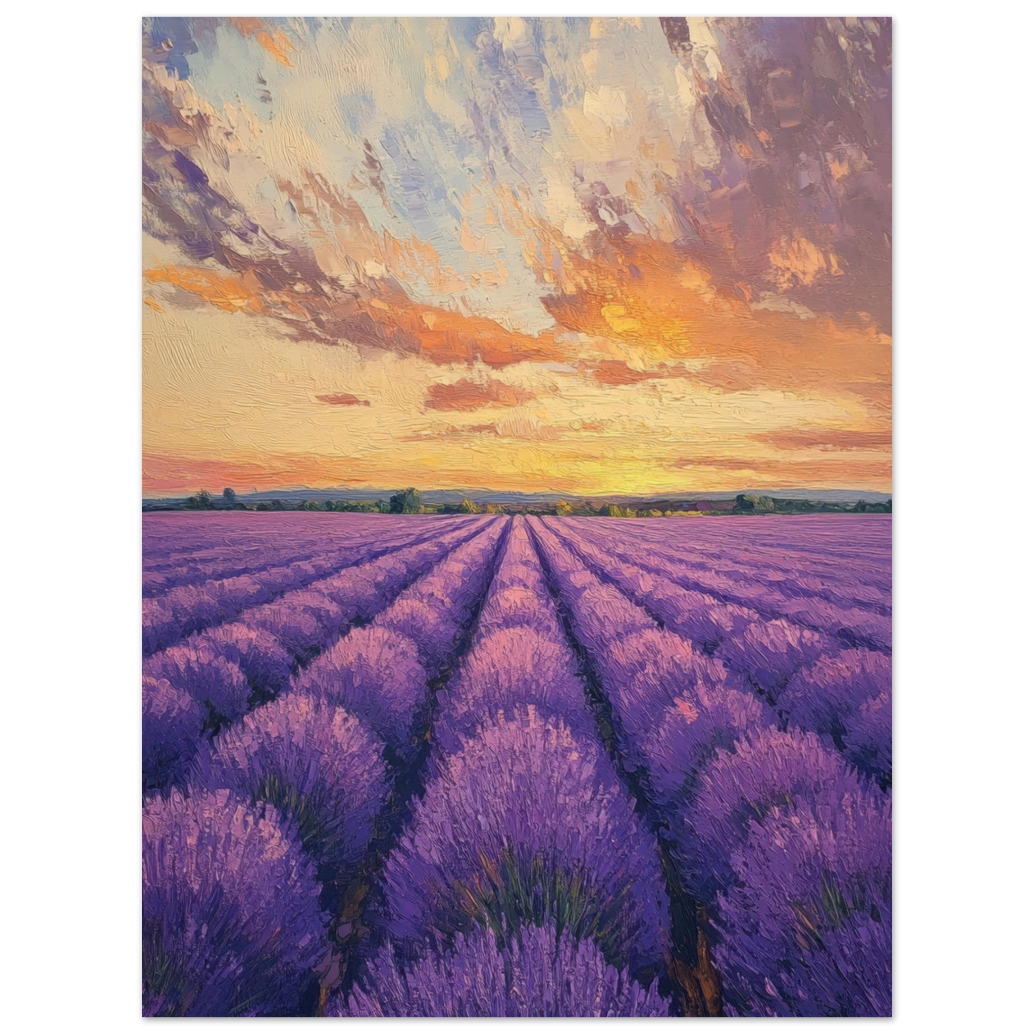 Aluminum Print Portrait - Lavender Fields at Sunset A mesmerizing view - Shop Ai Art WebShop - Digital Art online Store