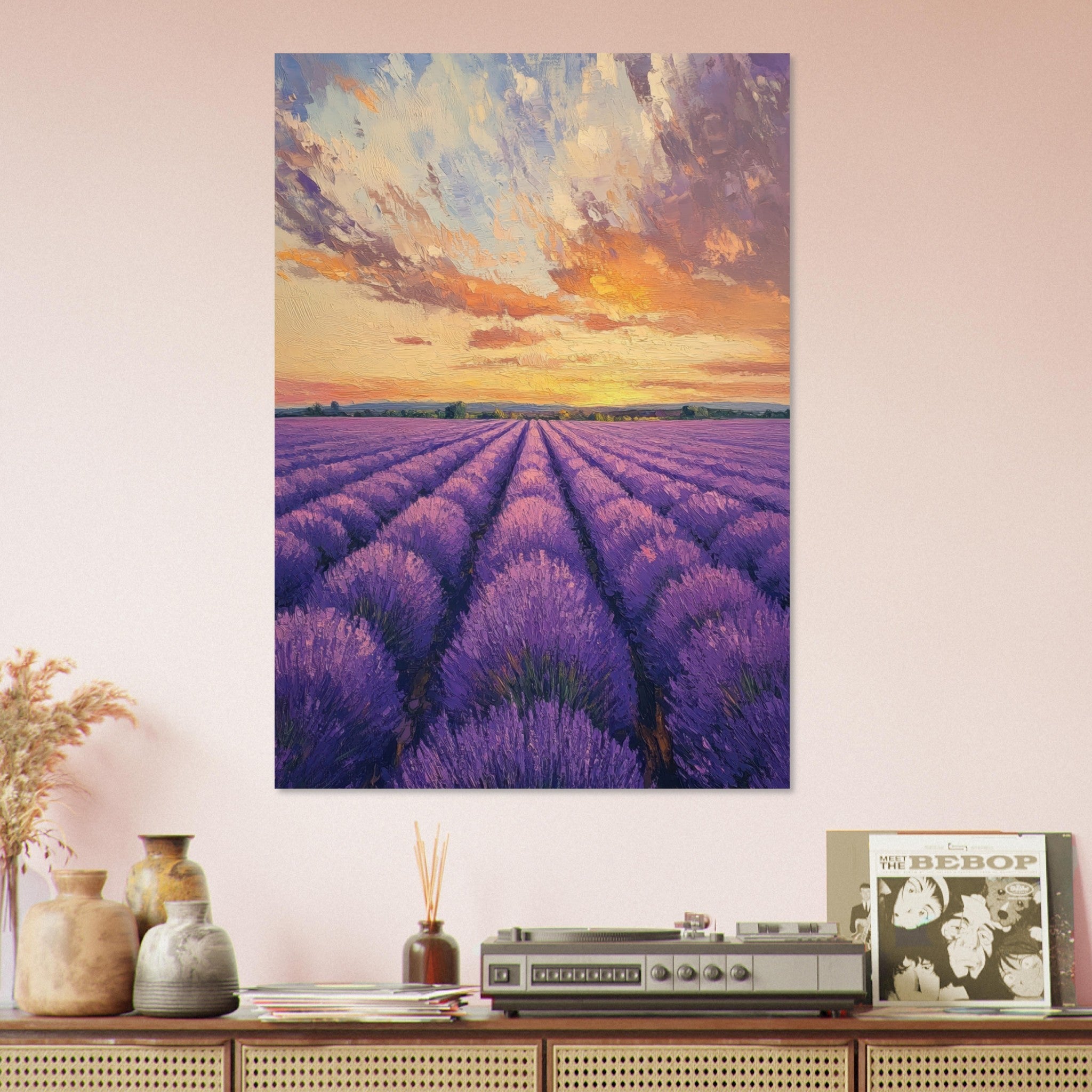 Aluminum Print Portrait - Lavender Fields at Sunset A mesmerizing view - Shop Ai Art WebShop - Digital Art online Store