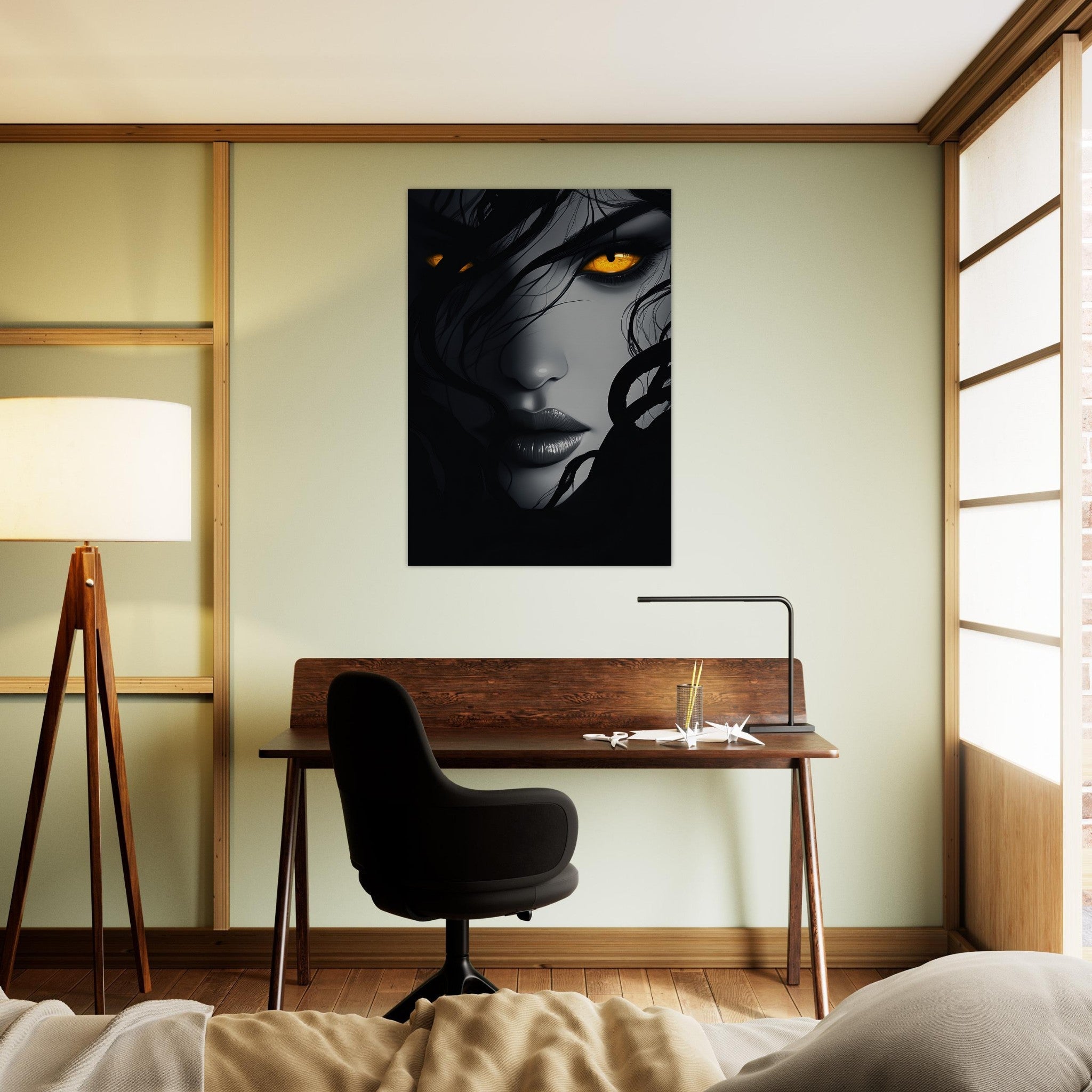 Aluminum Print Portrait - Minimalist Medusas Gaze Minimalism Tight - Focus 2 - Shop Ai Art WebShop - Digital Art online Store