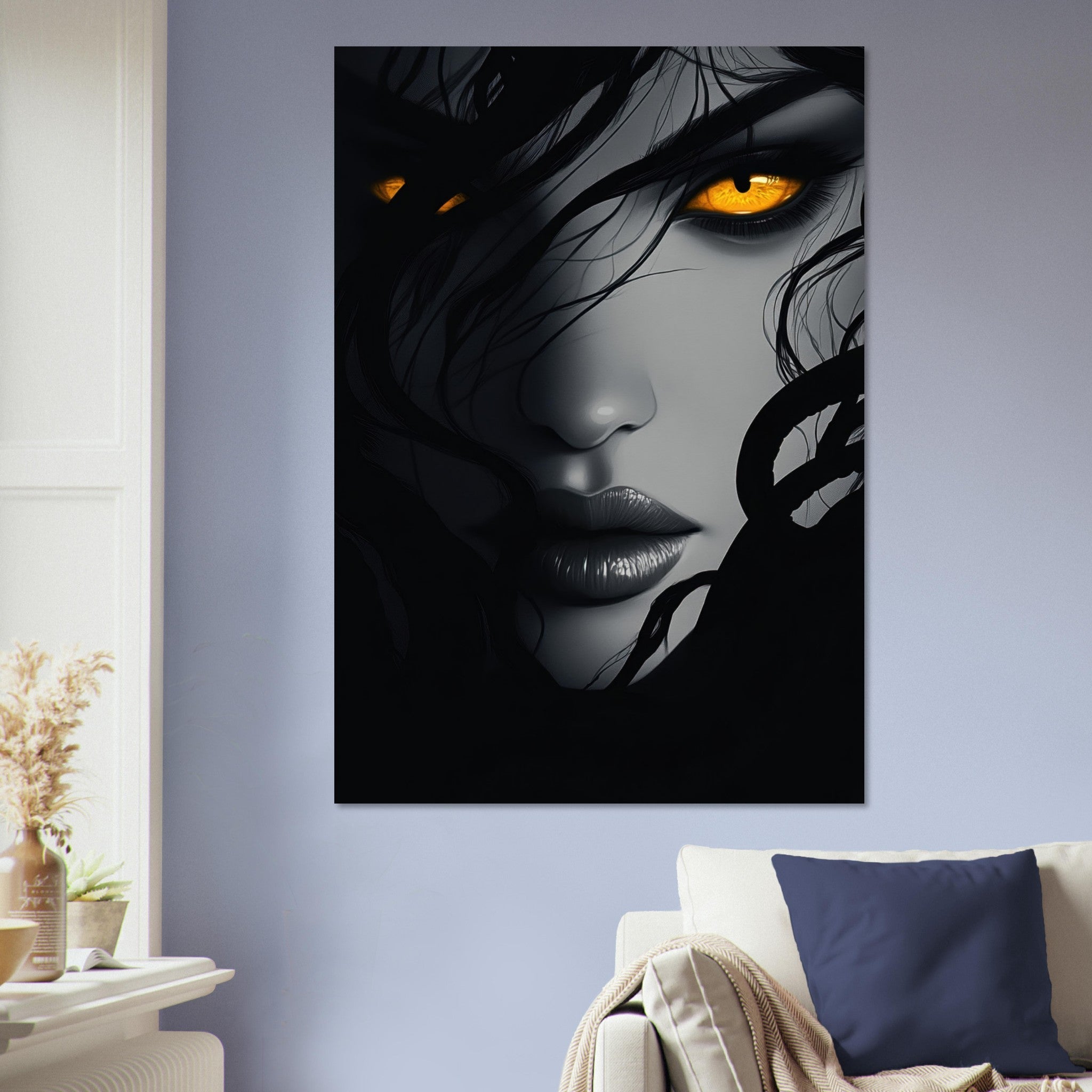 Aluminum Print Portrait - Minimalist Medusas Gaze Minimalism Tight - Focus 2 - Shop Ai Art WebShop - Digital Art online Store