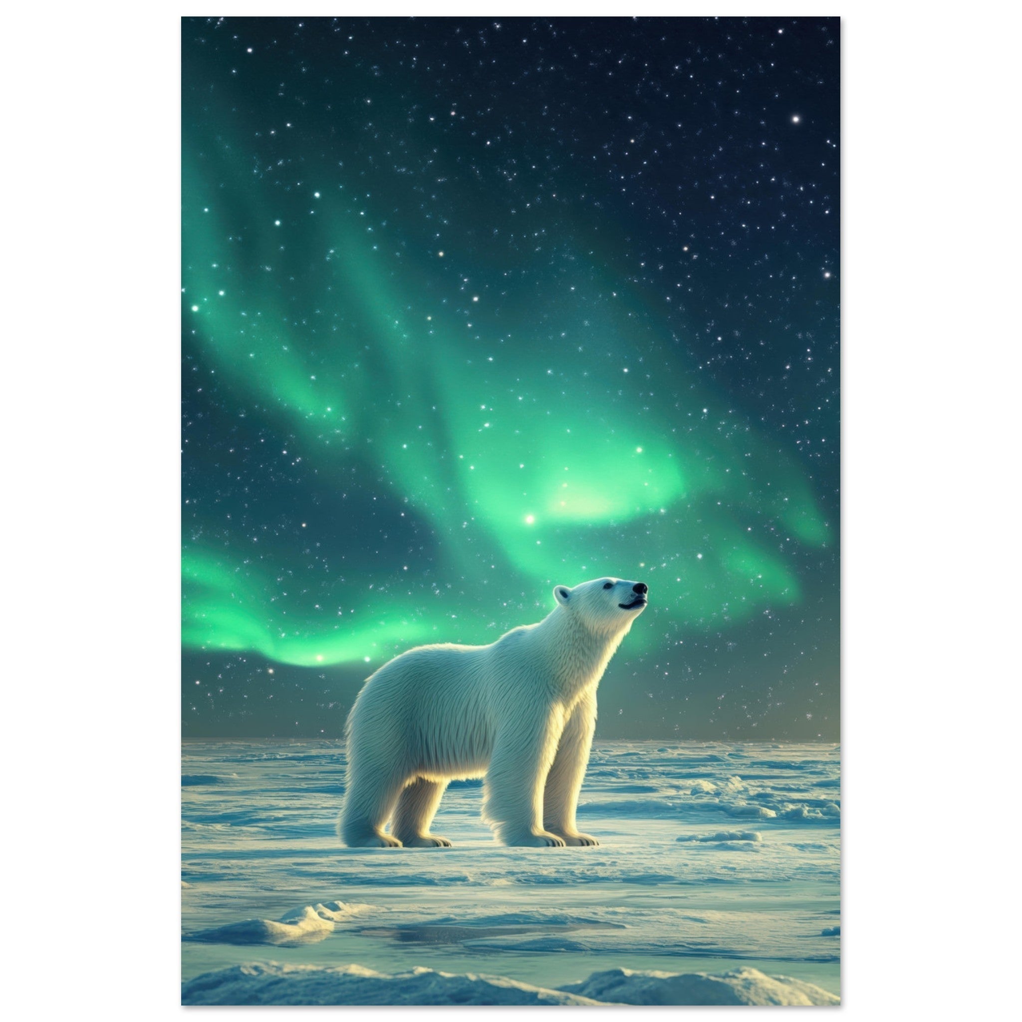 Aluminum Print Portrait - Polar Bear Under the Aurora Borealis A solitary 3 - Shop Ai Art WebShop - Digital Art online Store