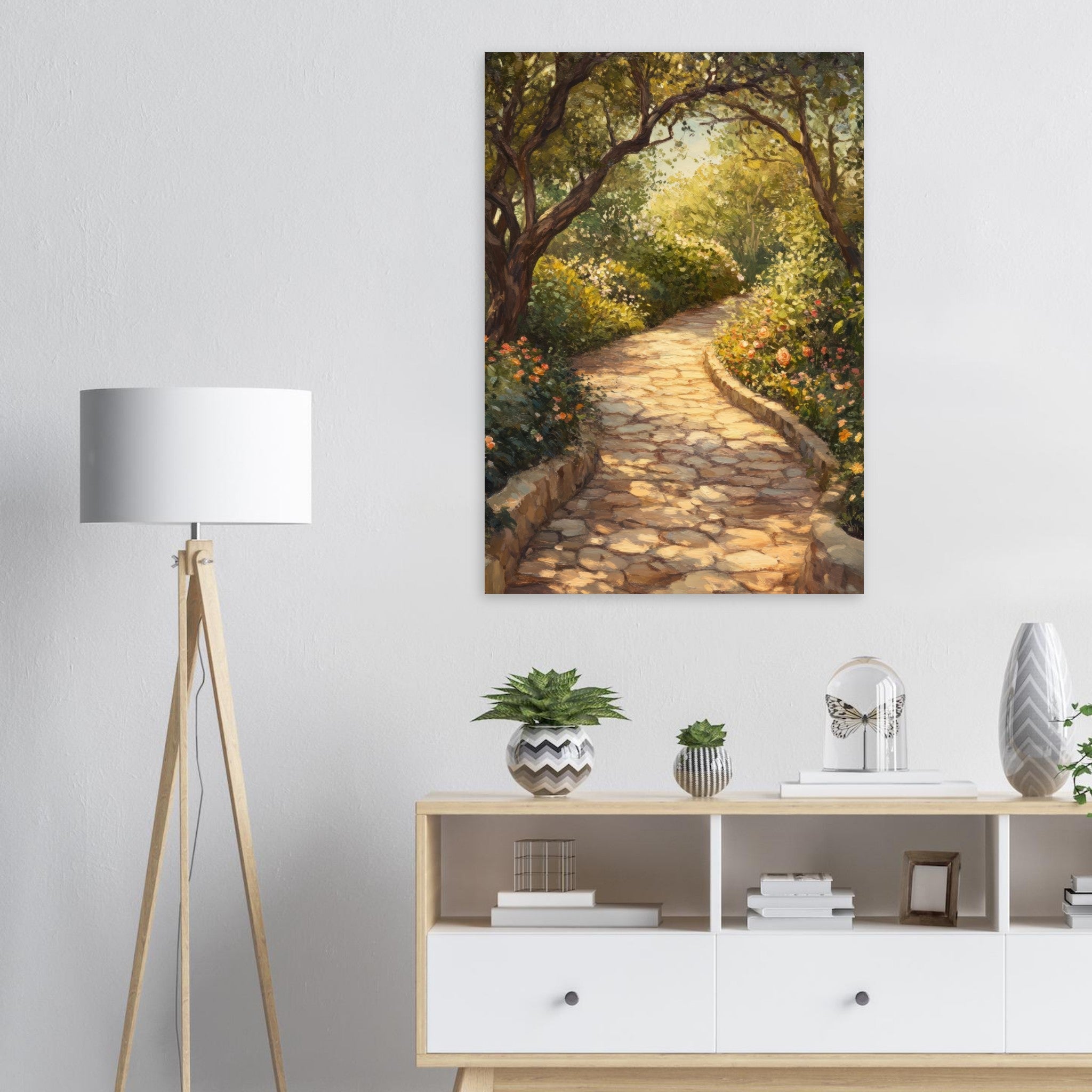 Aluminum Print Portrait - Sunlit Garden Path A meandering pathway through - Shop Ai Art WebShop - Digital Art online Store
