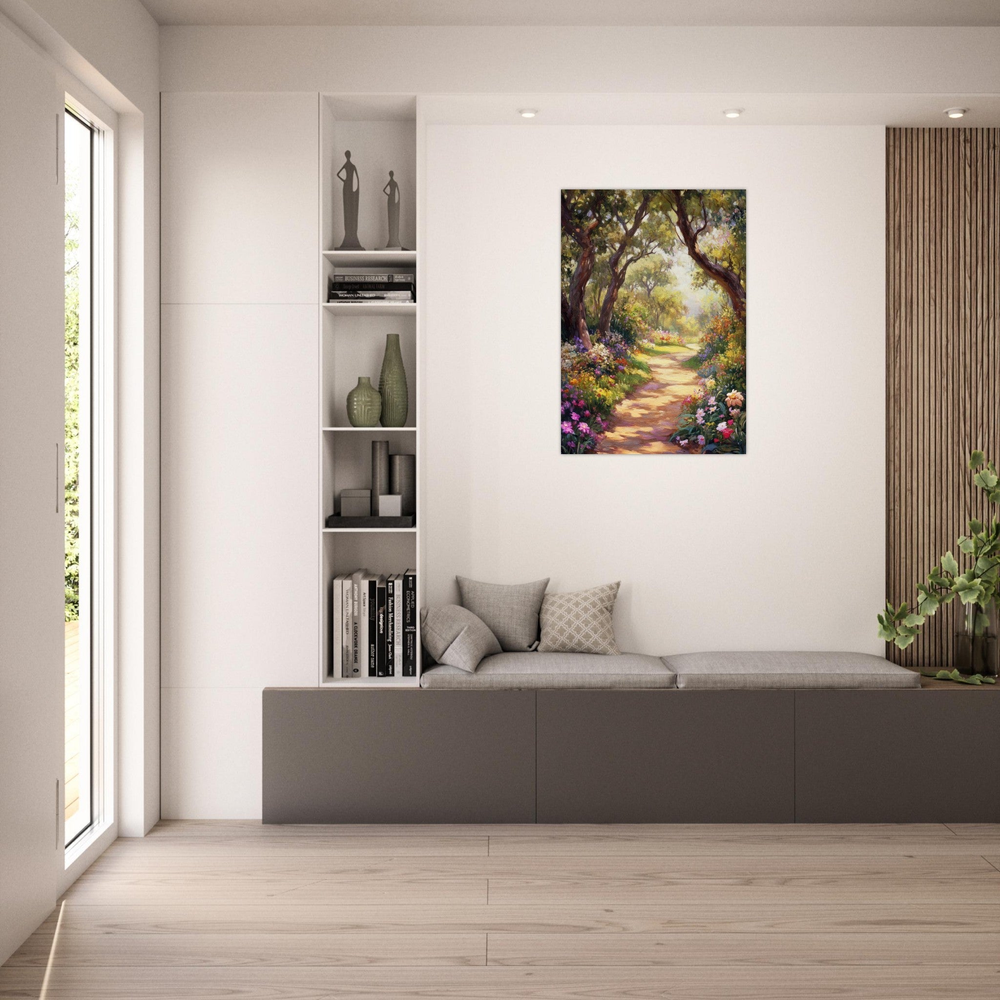 Aluminum Print Portrait - Sunlit Garden Path A meandering pathway through 2 - Shop Ai Art WebShop - Digital Art online Store
