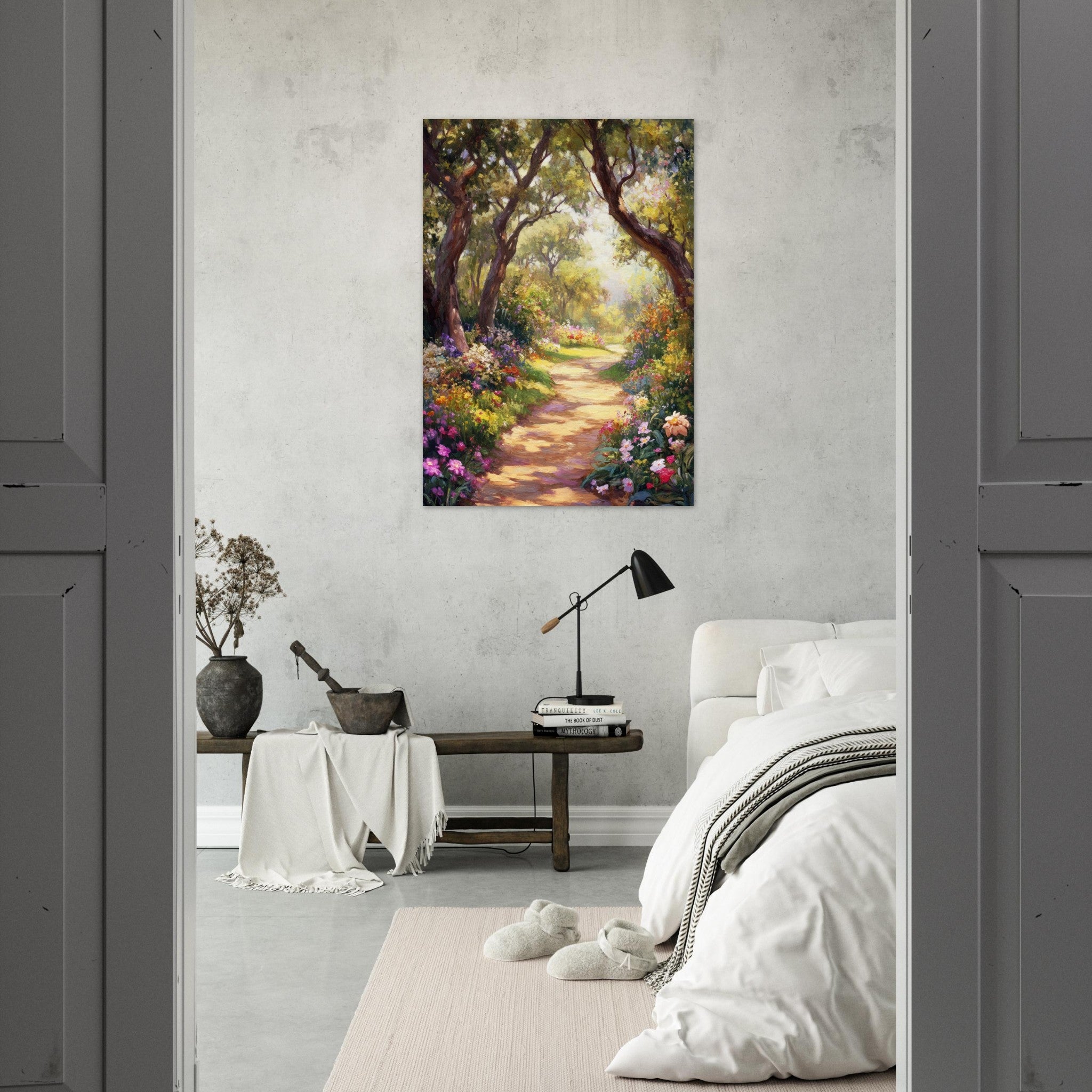 Aluminum Print Portrait - Sunlit Garden Path A meandering pathway through 2 - Shop Ai Art WebShop - Digital Art online Store