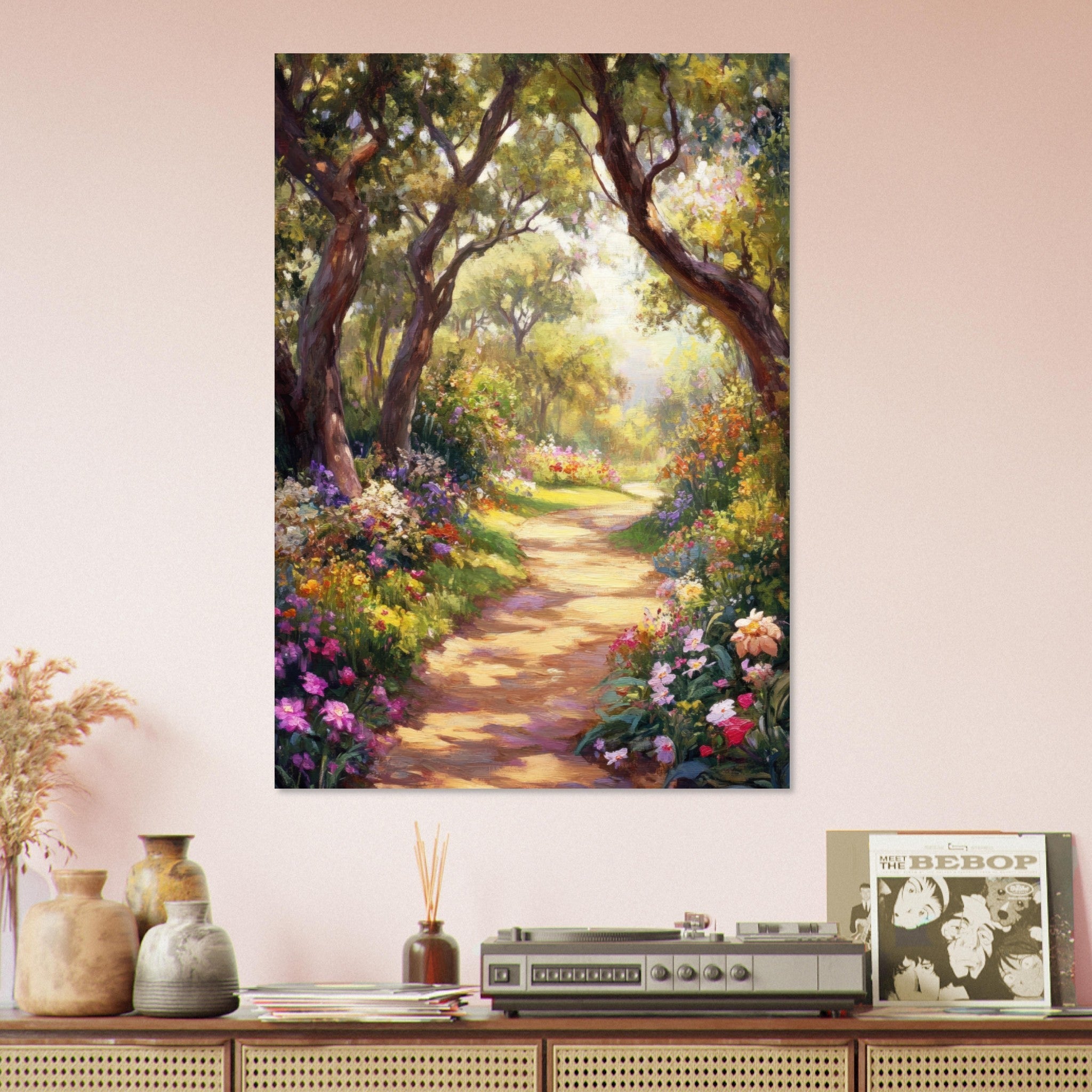Aluminum Print Portrait - Sunlit Garden Path A meandering pathway through 2 - Shop Ai Art WebShop - Digital Art online Store