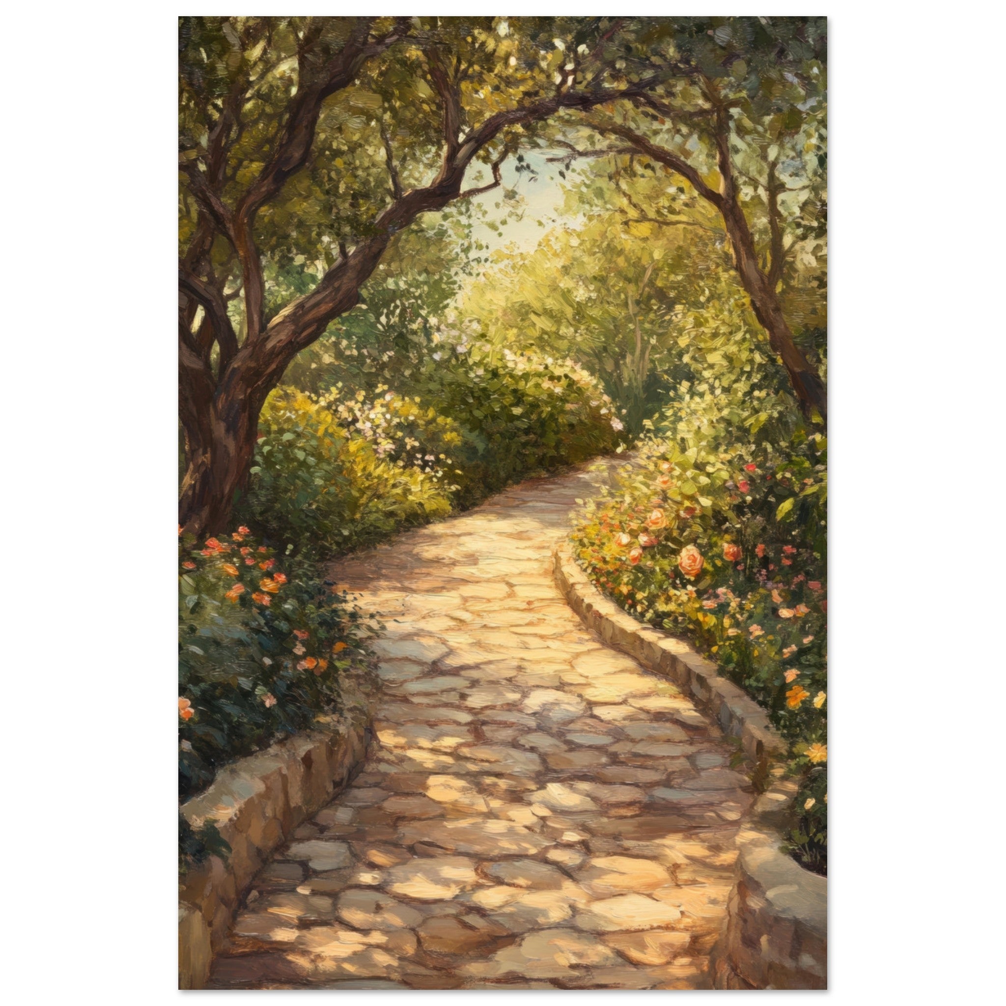 Aluminum Print Portrait - Sunlit Garden Path A meandering pathway through - Shop Ai Art WebShop - Digital Art online Store