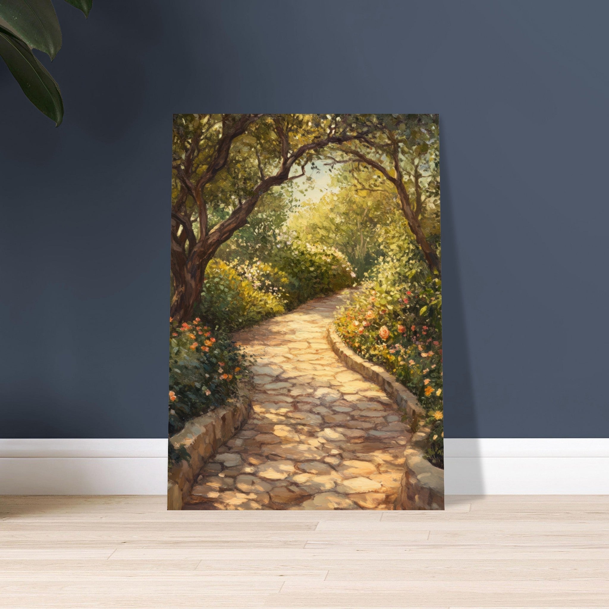 Aluminum Print Portrait - Sunlit Garden Path A meandering pathway through - Shop Ai Art WebShop - Digital Art online Store