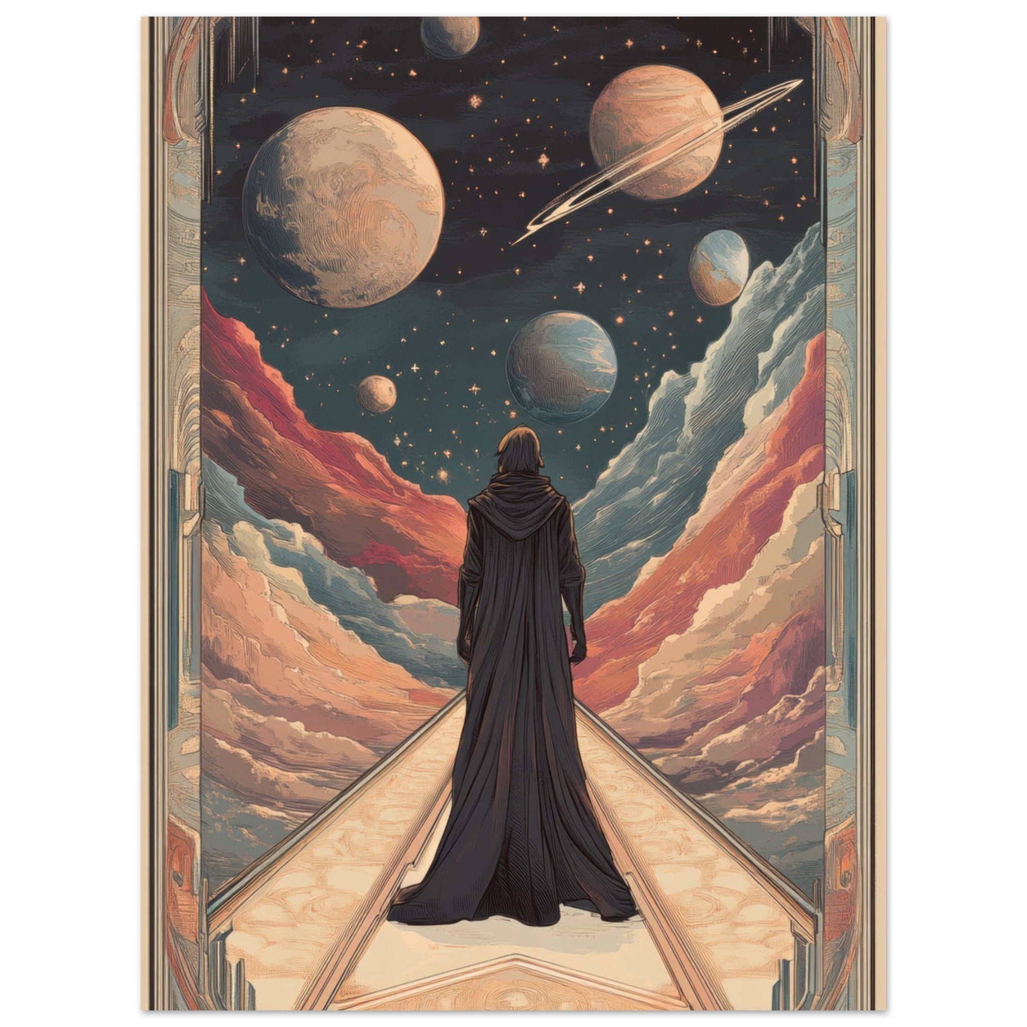 Aluminum Print Portrait - The Astral Voyager An Art Nouveau poster 2 - Shop Ai Art WebShop - Digital Art online Store