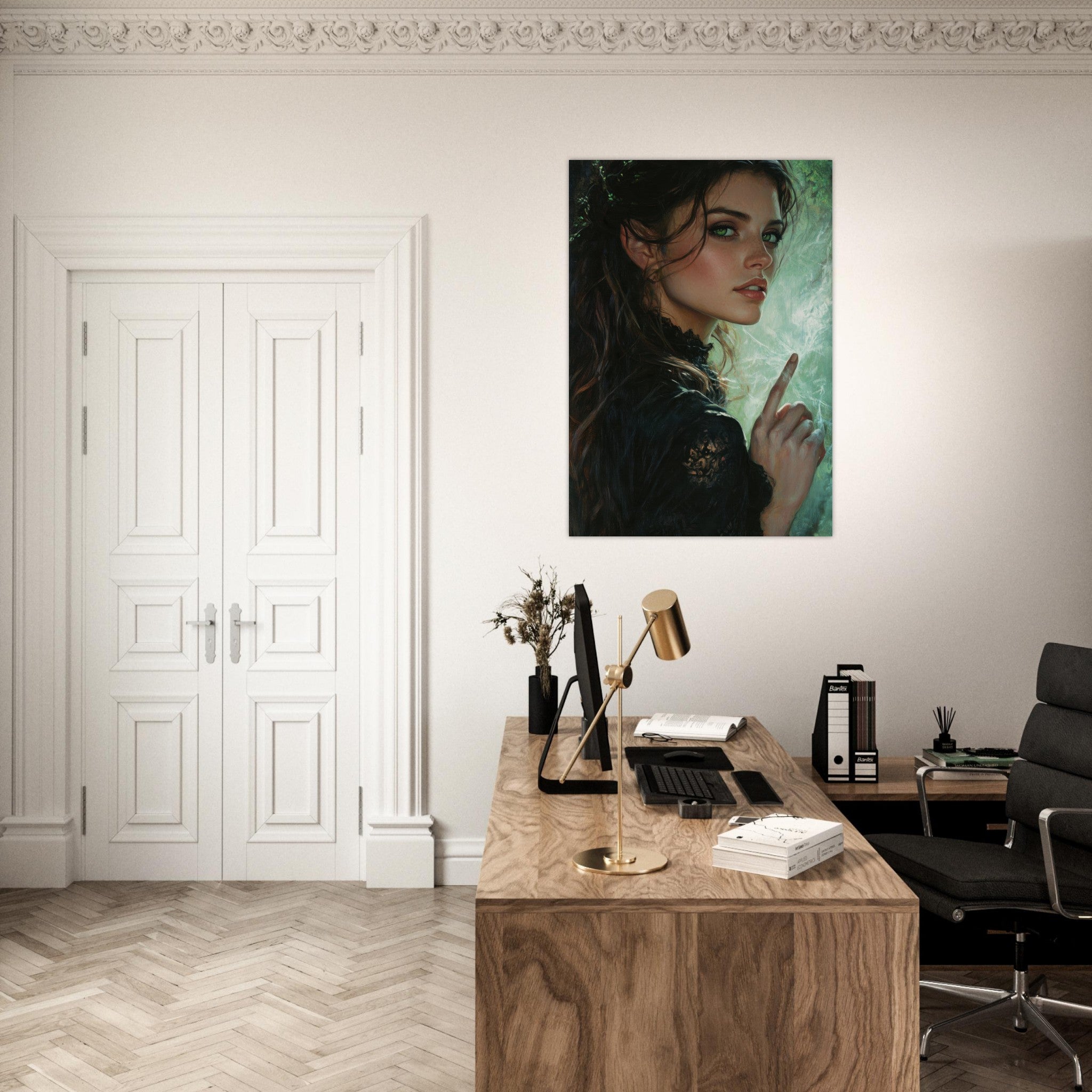 Aluminum Print Portrait - The Fae Sorceress of the Emerald Woods Oil Faint 6 - Ai Art Force