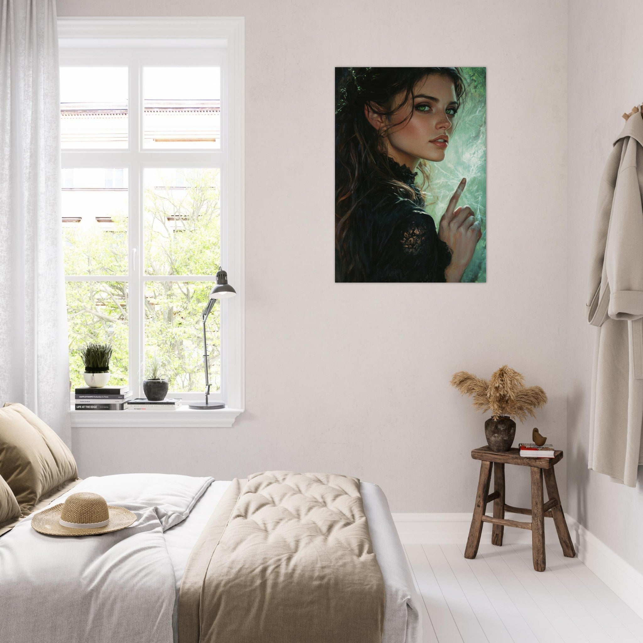 Aluminum Print Portrait - The Fae Sorceress of the Emerald Woods Oil Faint 6 - Ai Art Force