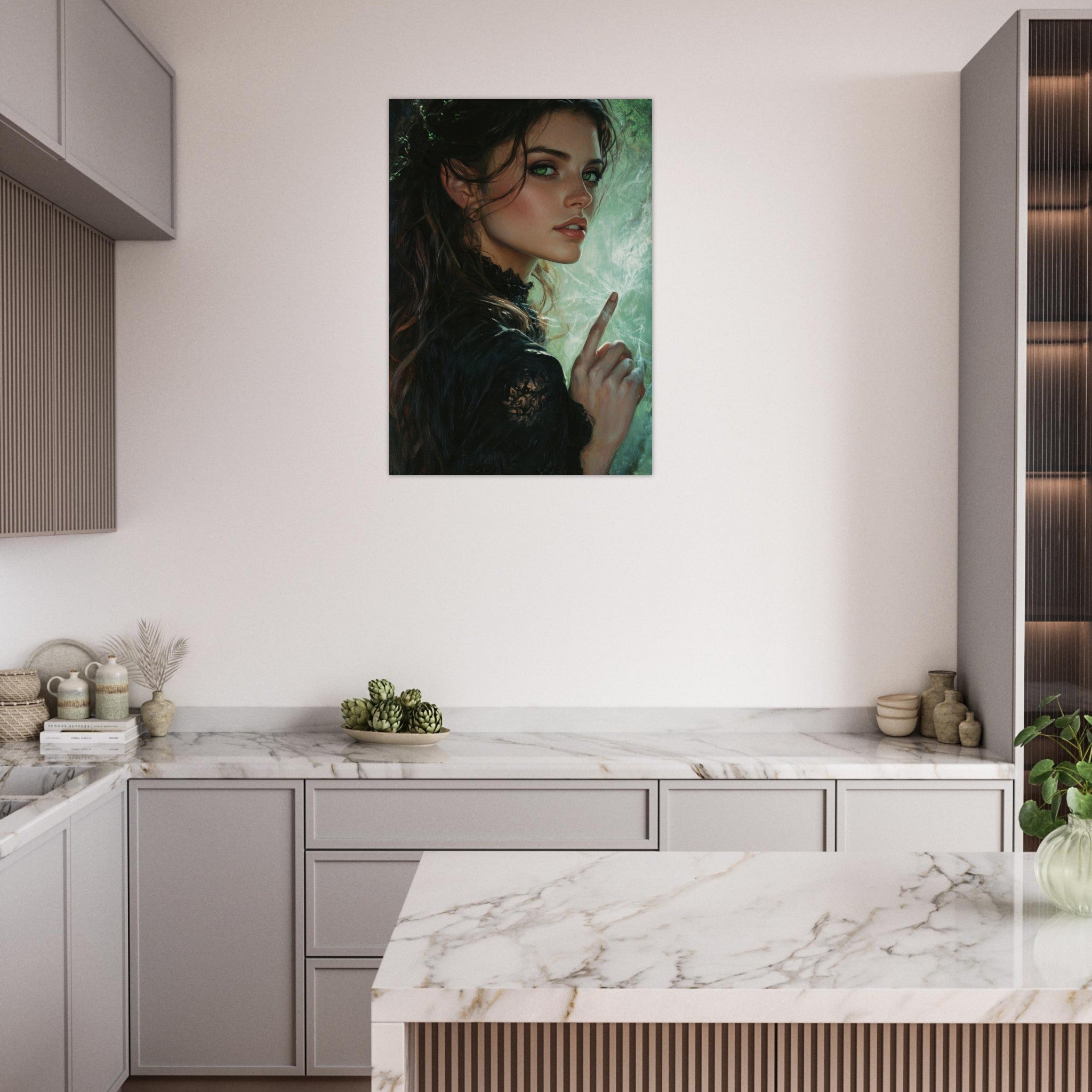 Aluminum Print Portrait - The Fae Sorceress of the Emerald Woods Oil Faint 6 - Ai Art Force