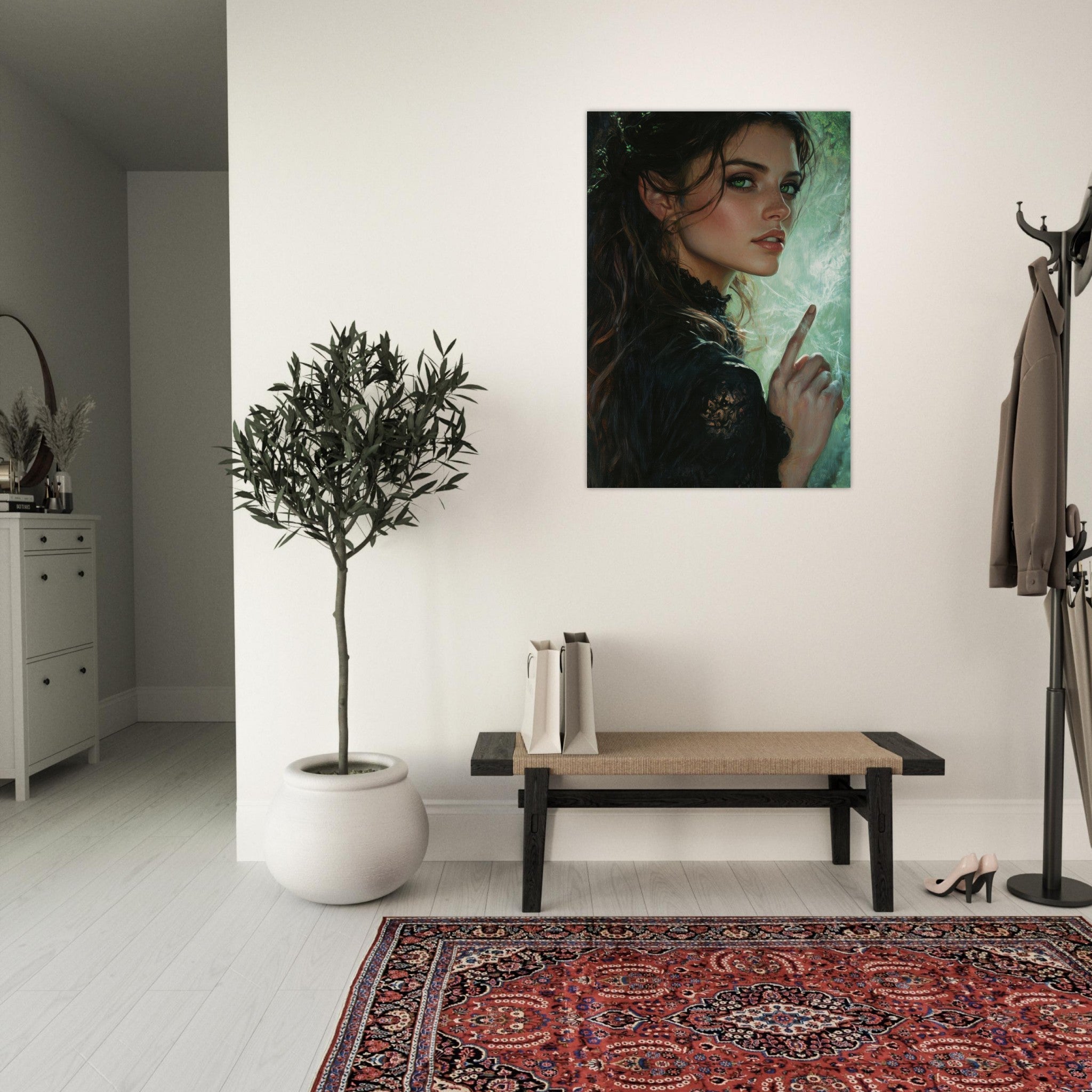 Aluminum Print Portrait - The Fae Sorceress of the Emerald Woods Oil Faint 6 - Ai Art Force