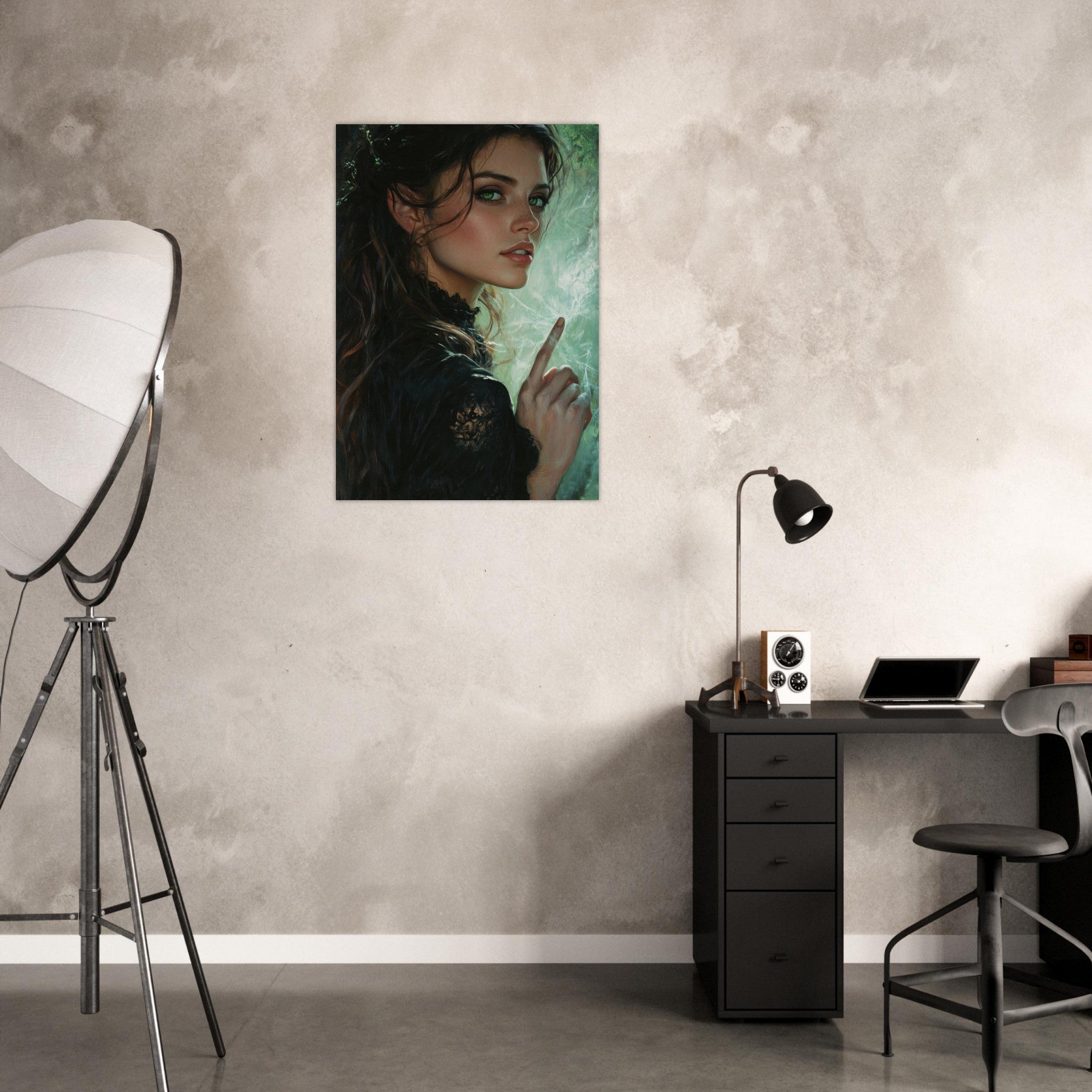 Aluminum Print Portrait - The Fae Sorceress of the Emerald Woods Oil Faint 6 - Ai Art Force