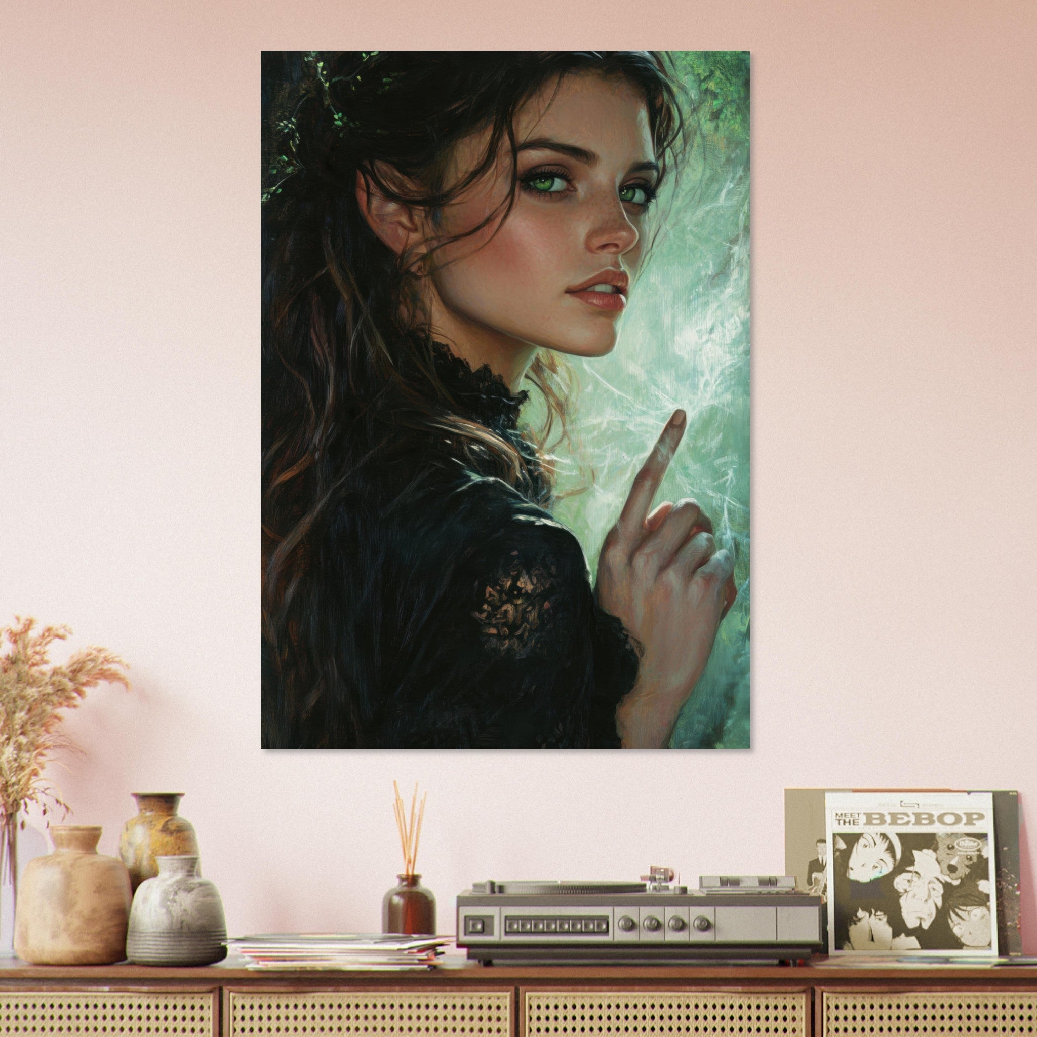 Aluminum Print Portrait - The Fae Sorceress of the Emerald Woods Oil Faint 6 - Ai Art Force