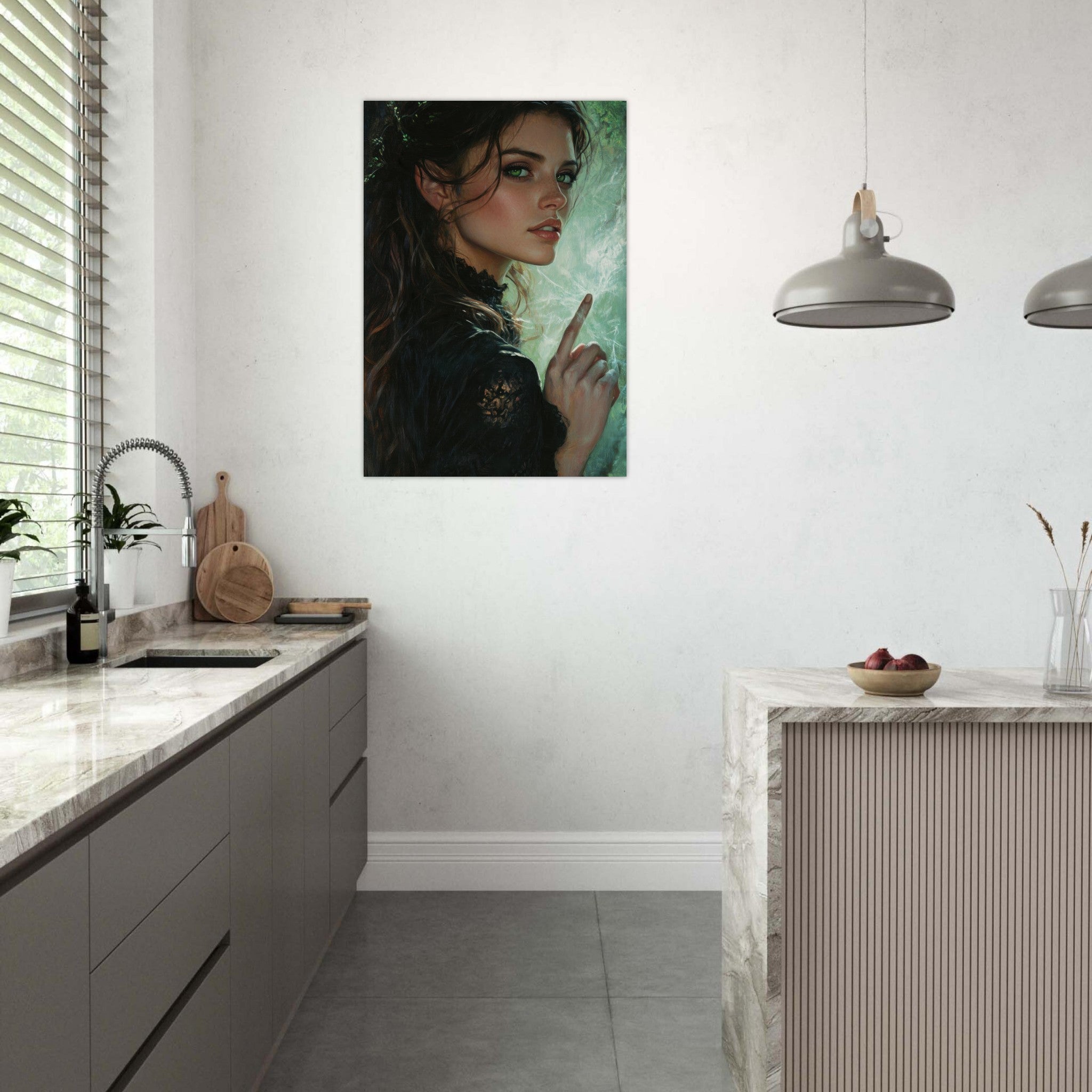 Aluminum Print Portrait - The Fae Sorceress of the Emerald Woods Oil Faint 6 - Ai Art Force