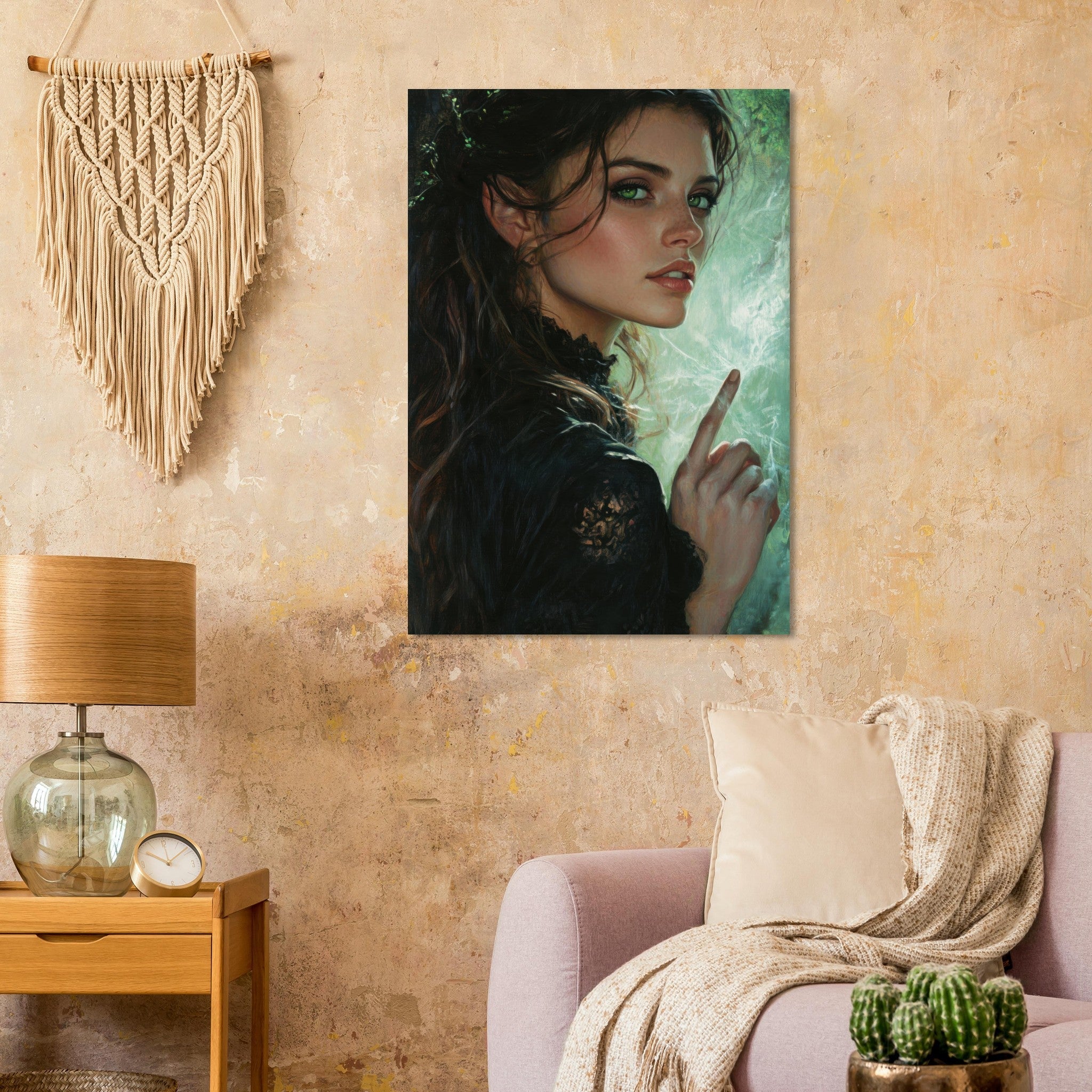 Aluminum Print Portrait - The Fae Sorceress of the Emerald Woods Oil Faint 6 - Ai Art Force