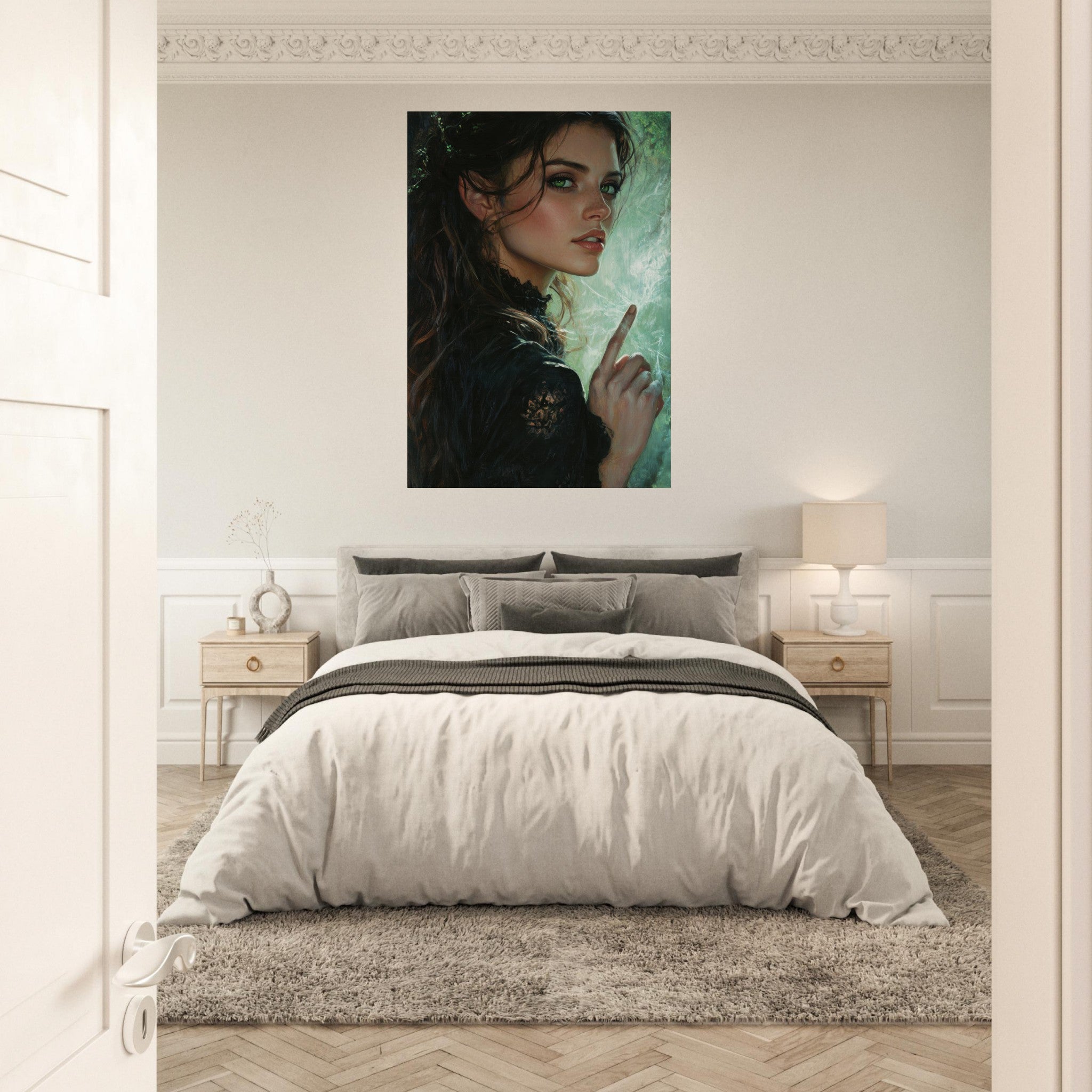 Aluminum Print Portrait - The Fae Sorceress of the Emerald Woods Oil Faint 6 - Ai Art Force