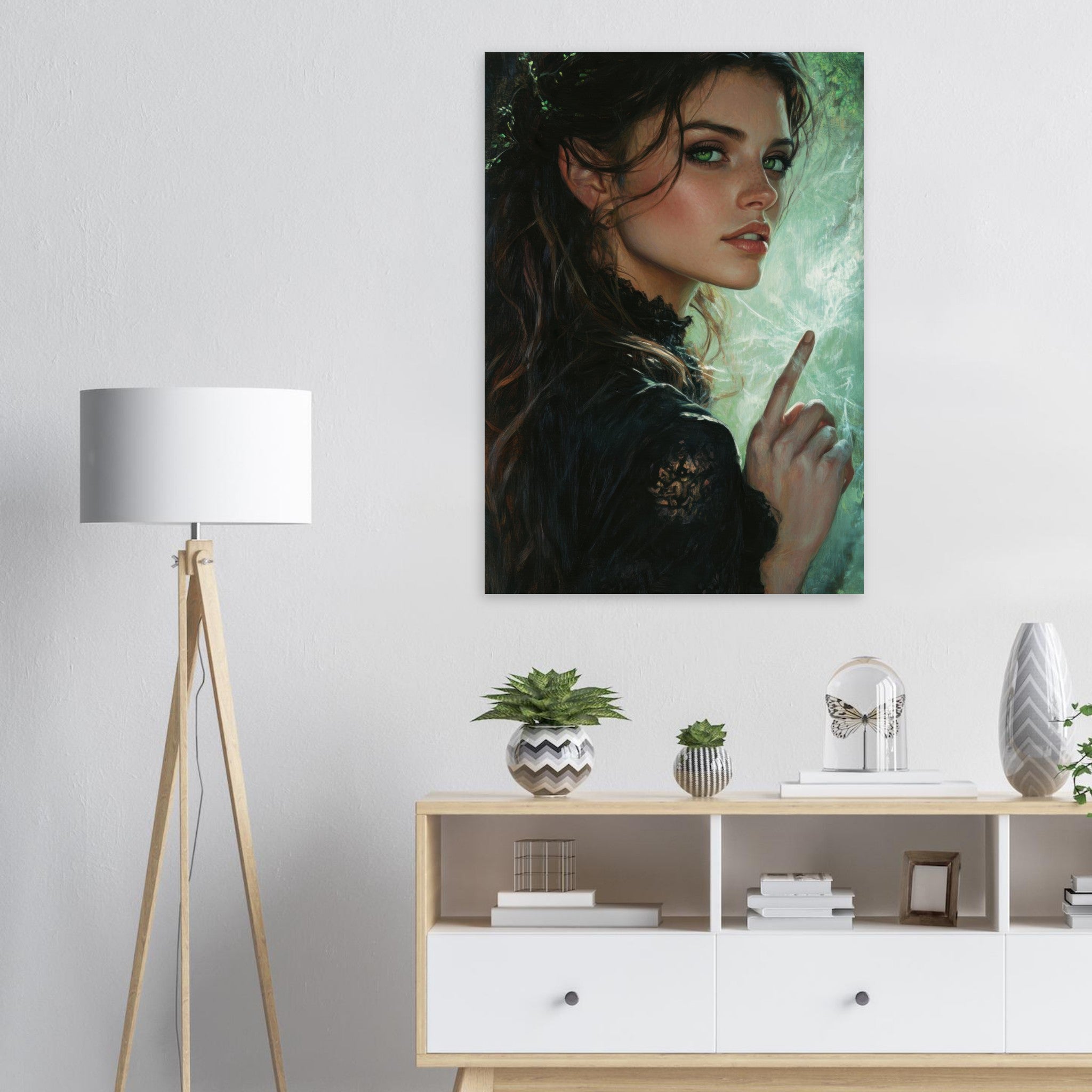 Aluminum Print Portrait - The Fae Sorceress of the Emerald Woods Oil Faint 6 - Ai Art Force