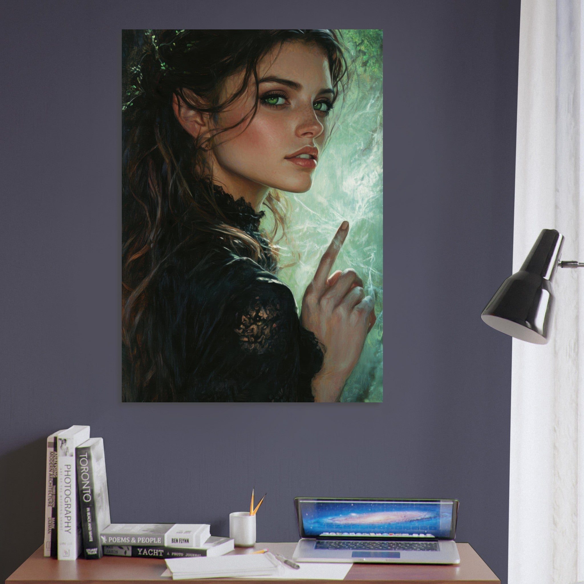 Aluminum Print Portrait - The Fae Sorceress of the Emerald Woods Oil Faint 6 - Ai Art Force