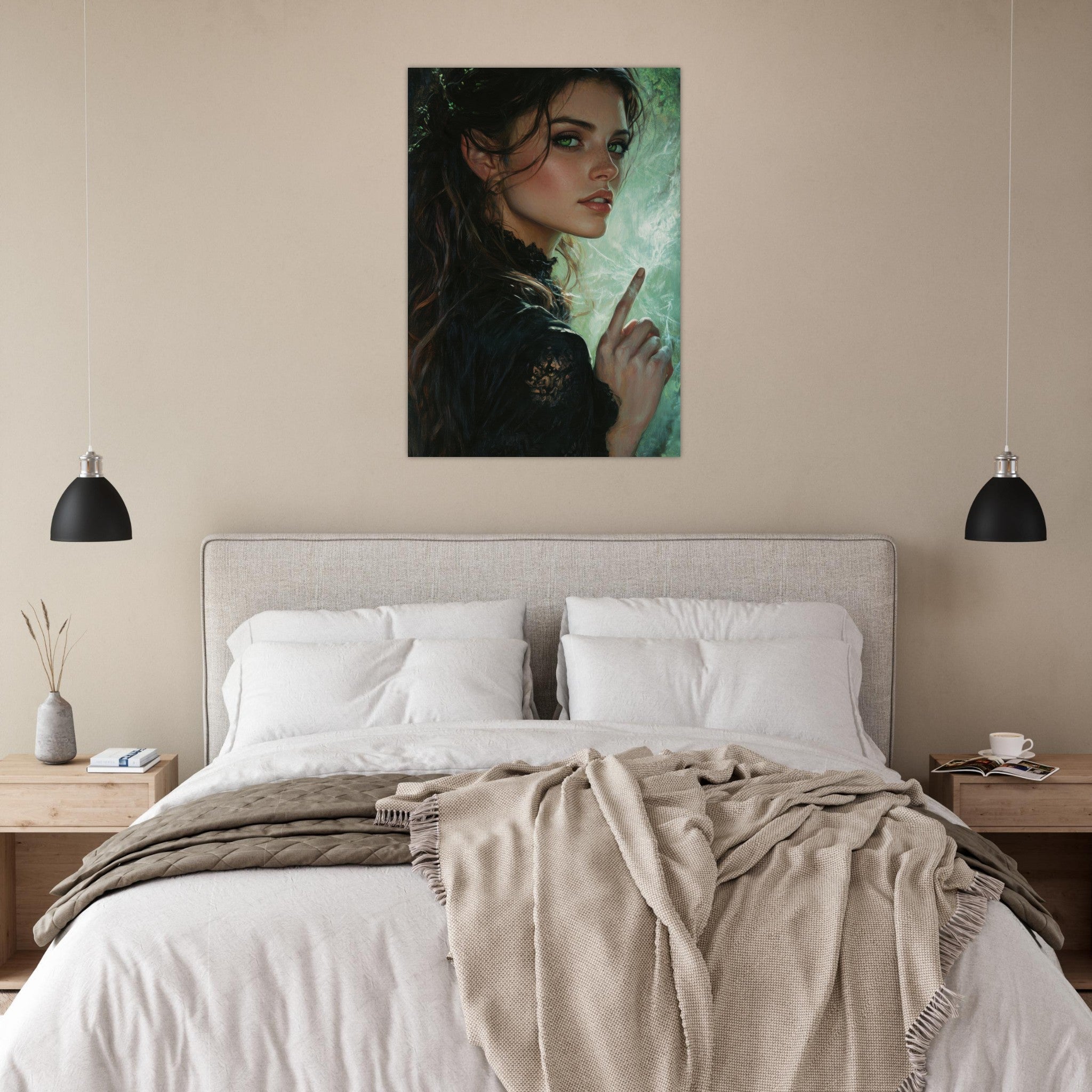 Aluminum Print Portrait - The Fae Sorceress of the Emerald Woods Oil Faint 6 - Ai Art Force