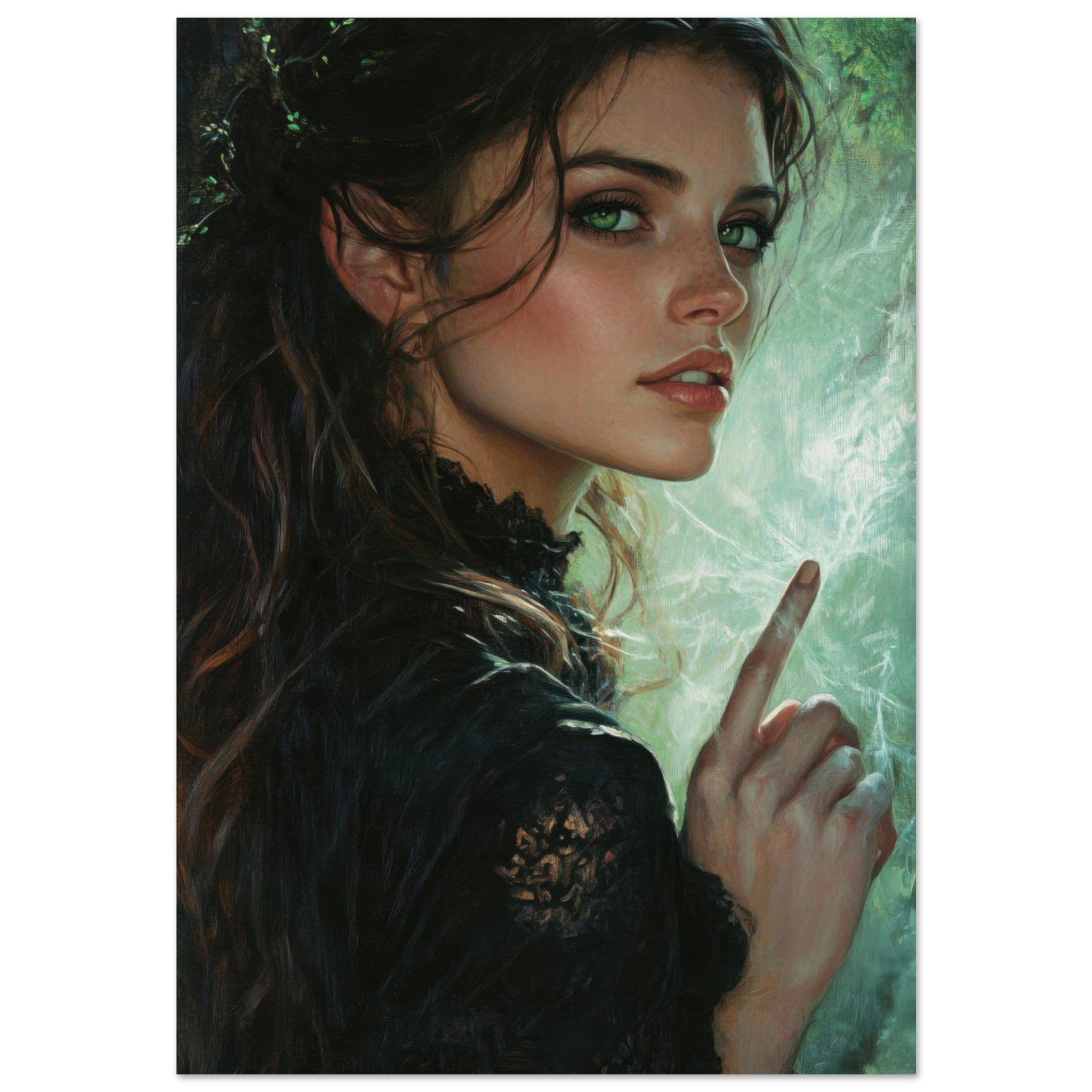 Aluminum Print Portrait - The Fae Sorceress of the Emerald Woods Oil Faint 6 - Ai Art Force