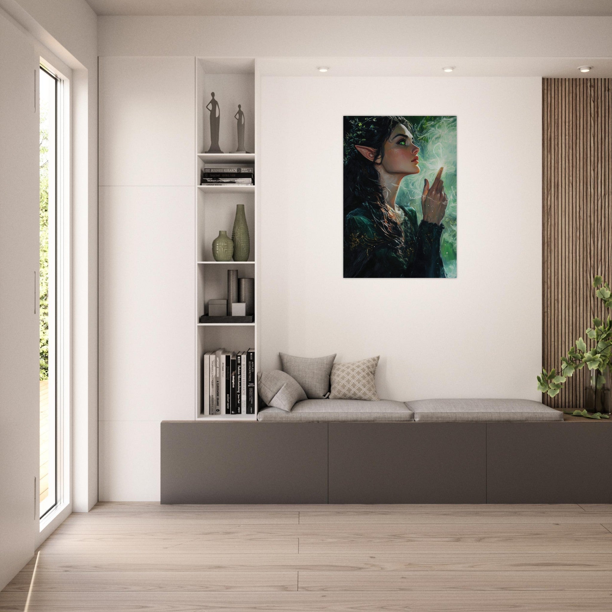 Aluminum Print Portrait - The Fae Sorceress of the Emerald Woods Oil Faint 7 - Shop Ai Art WebShop - Digital Art online Store