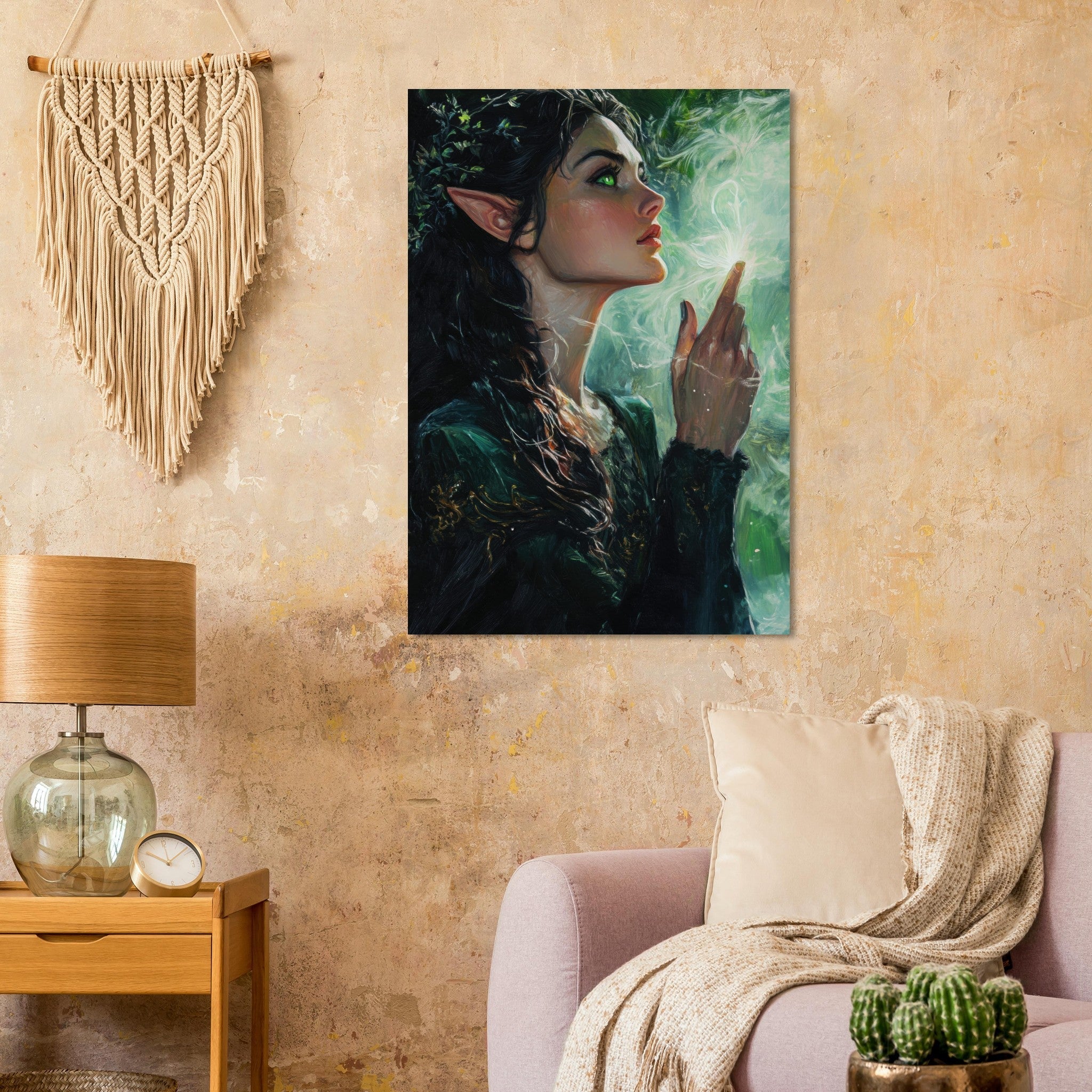 Aluminum Print Portrait - The Fae Sorceress of the Emerald Woods Oil Faint 7 - Shop Ai Art WebShop - Digital Art online Store