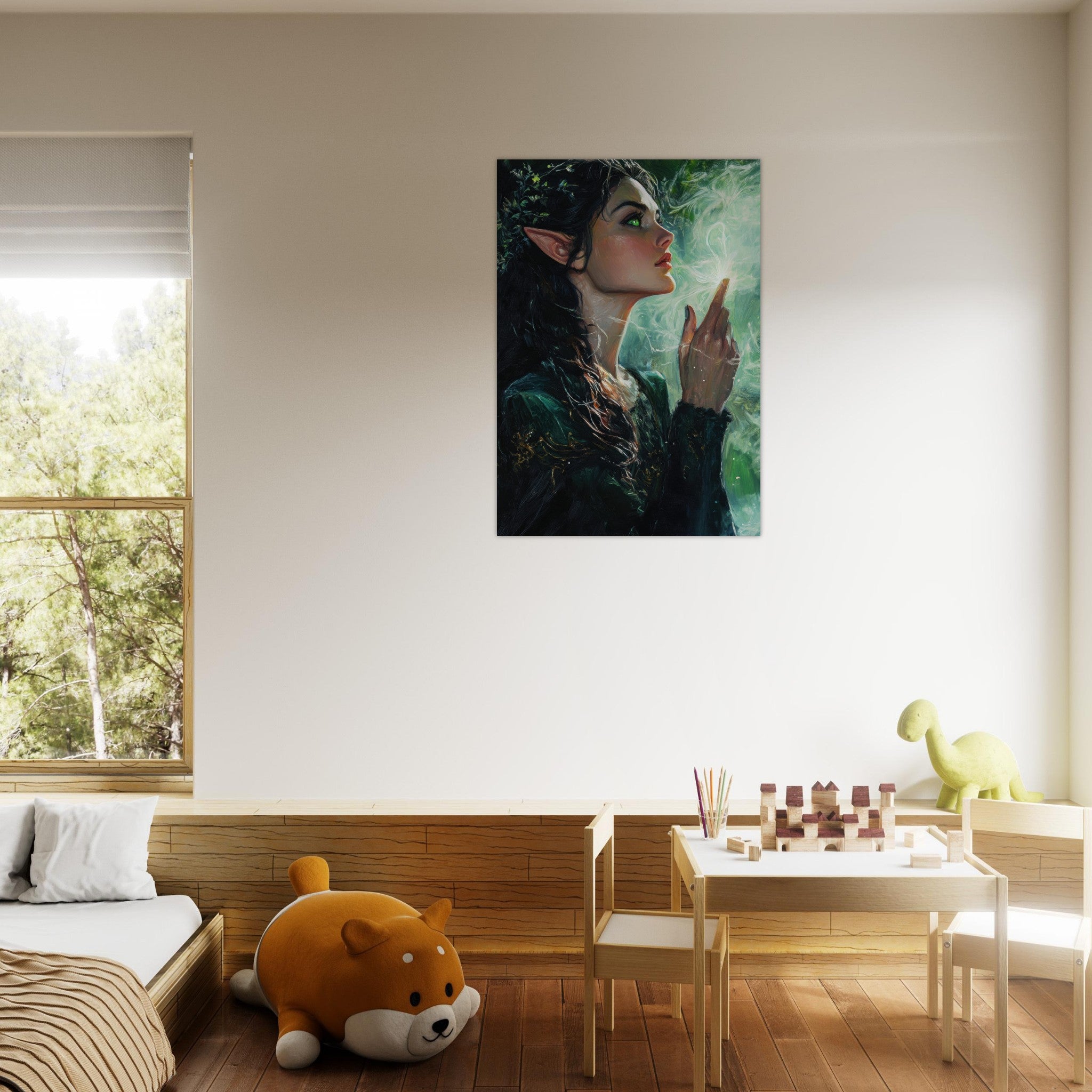 Aluminum Print Portrait - The Fae Sorceress of the Emerald Woods Oil Faint 7 - Shop Ai Art WebShop - Digital Art online Store