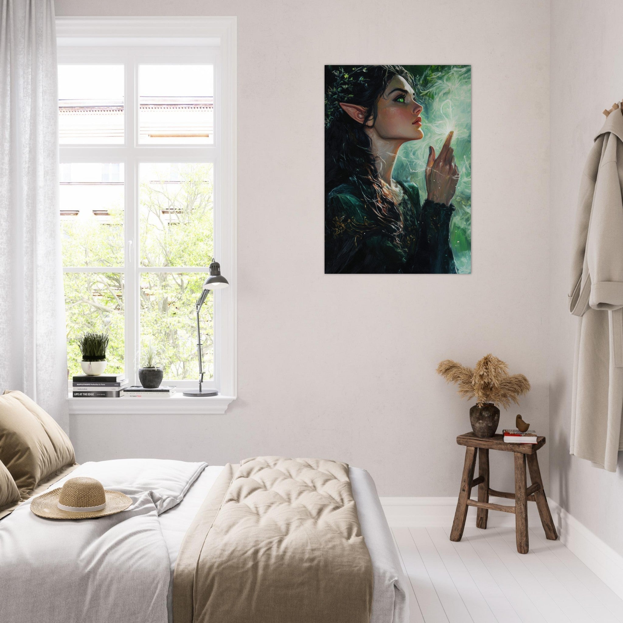 Aluminum Print Portrait - The Fae Sorceress of the Emerald Woods Oil Faint 7 - Shop Ai Art WebShop - Digital Art online Store