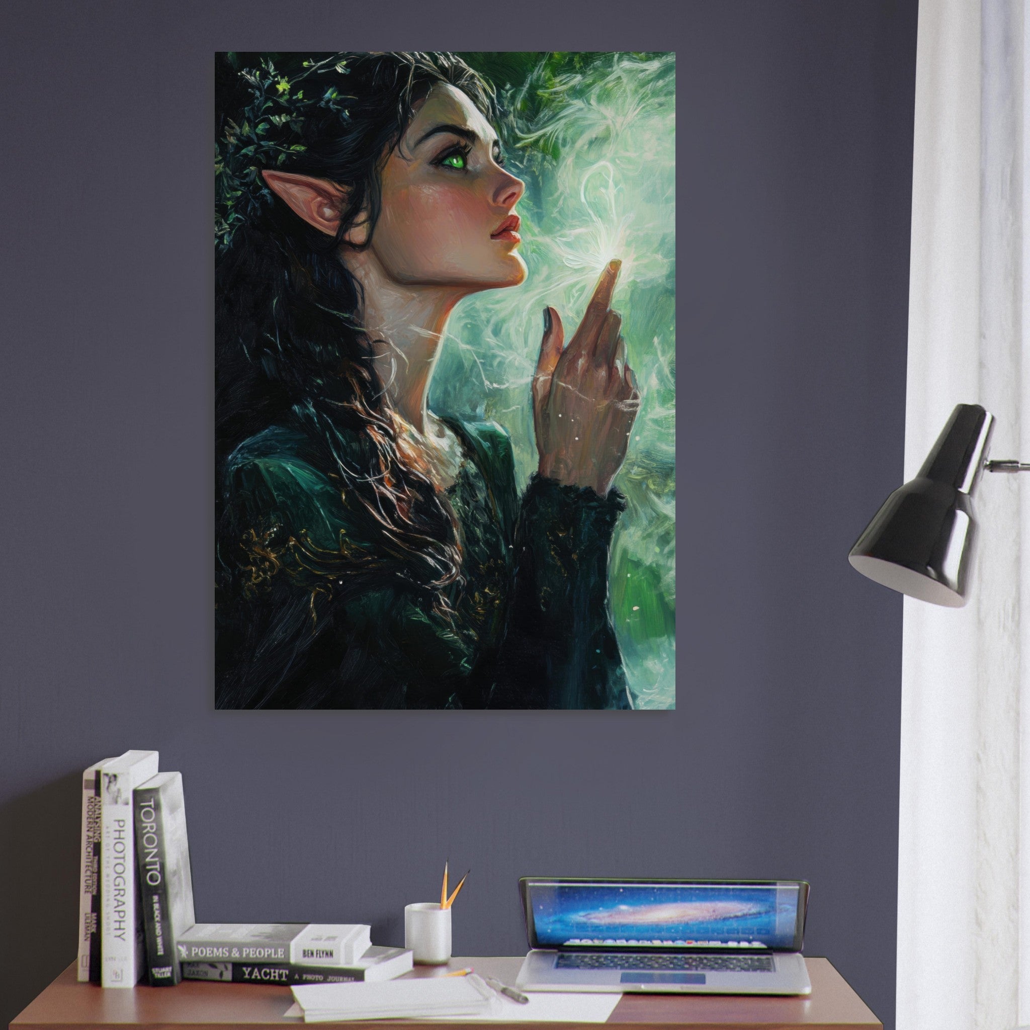 Aluminum Print Portrait - The Fae Sorceress of the Emerald Woods Oil Faint 7 - Shop Ai Art WebShop - Digital Art online Store