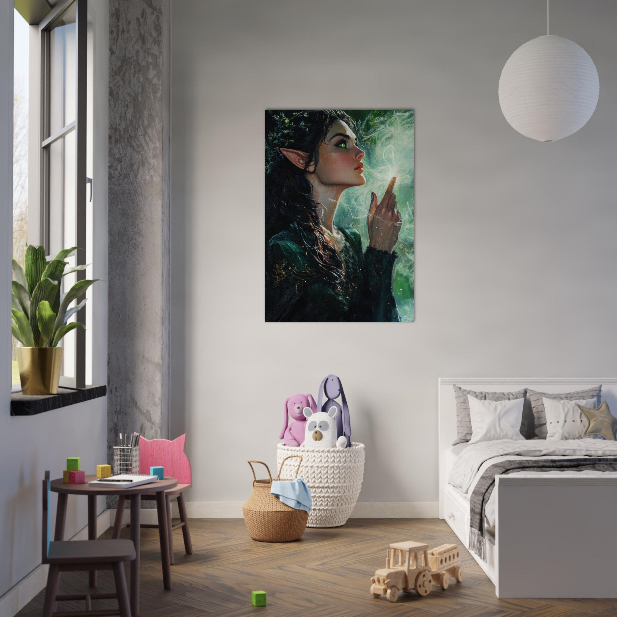 Aluminum Print Portrait - The Fae Sorceress of the Emerald Woods Oil Faint 7 - Shop Ai Art WebShop - Digital Art online Store