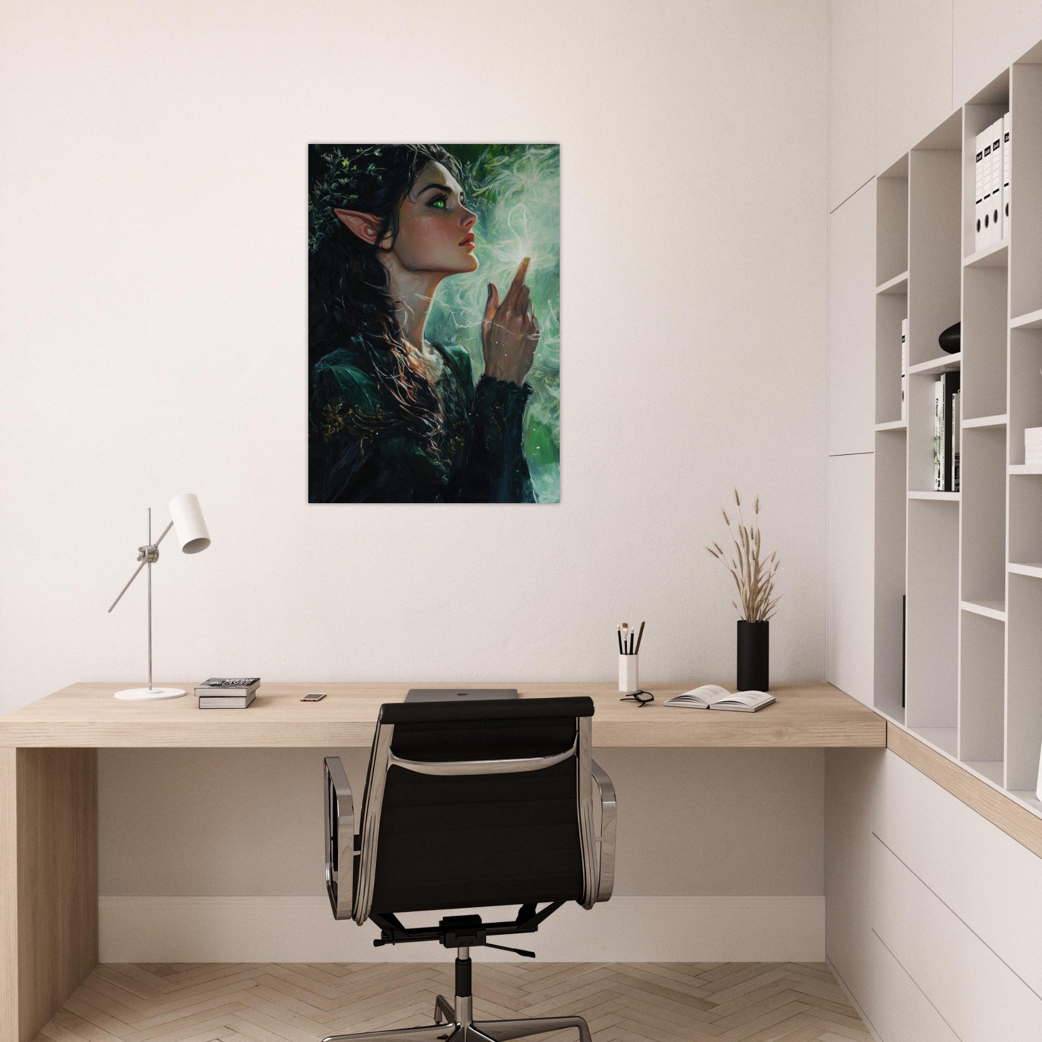 Aluminum Print Portrait - The Fae Sorceress of the Emerald Woods Oil Faint 7 - Shop Ai Art WebShop - Digital Art online Store