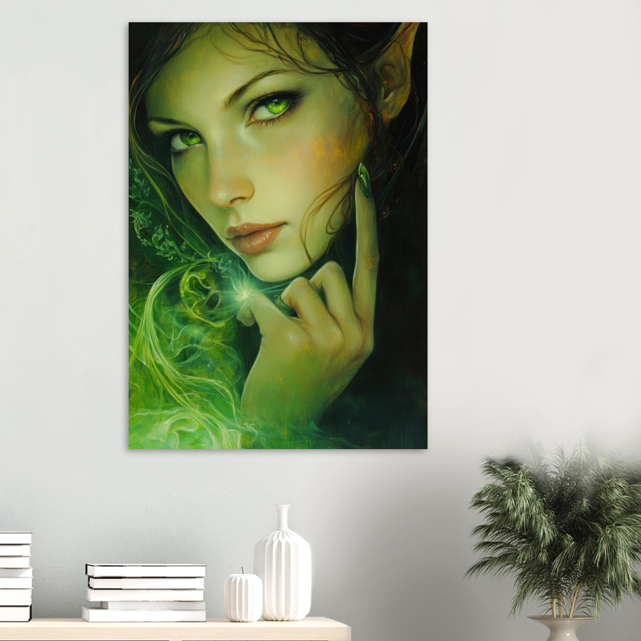Aluminum Print Portrait - The Fae Sorceress of the Emerald Woods Oil Faint - Shop Ai Art WebShop - Digital Art online Store