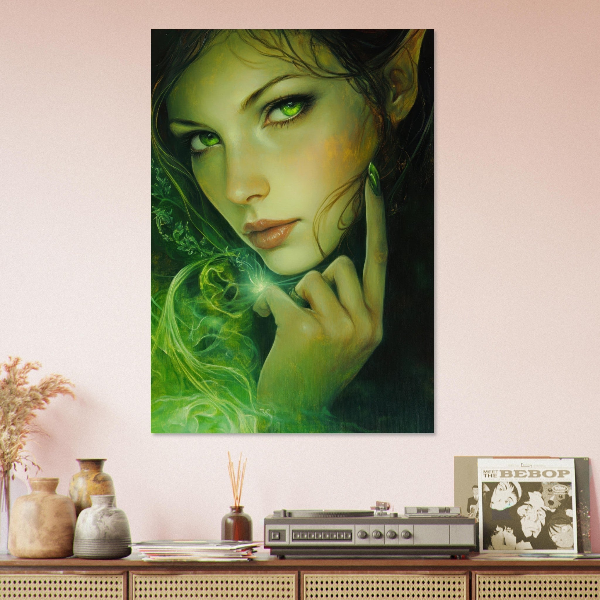 Aluminum Print Portrait - The Fae Sorceress of the Emerald Woods Oil Faint - Shop Ai Art WebShop - Digital Art online Store