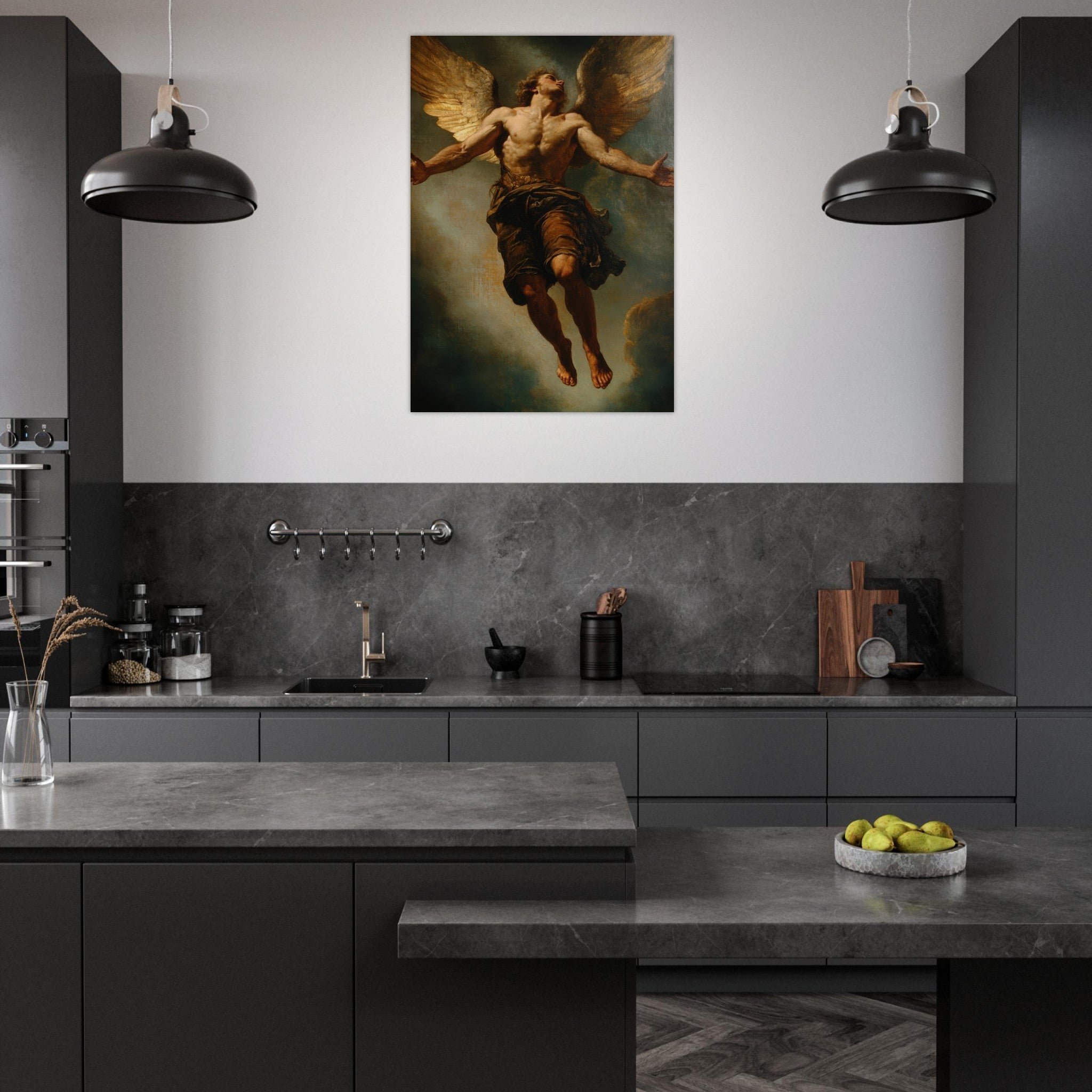 Aluminum Print Portrait - The Fallen Angels Descent Baroque Mythological 3 - Shop Ai Art WebShop - Digital Art online Store