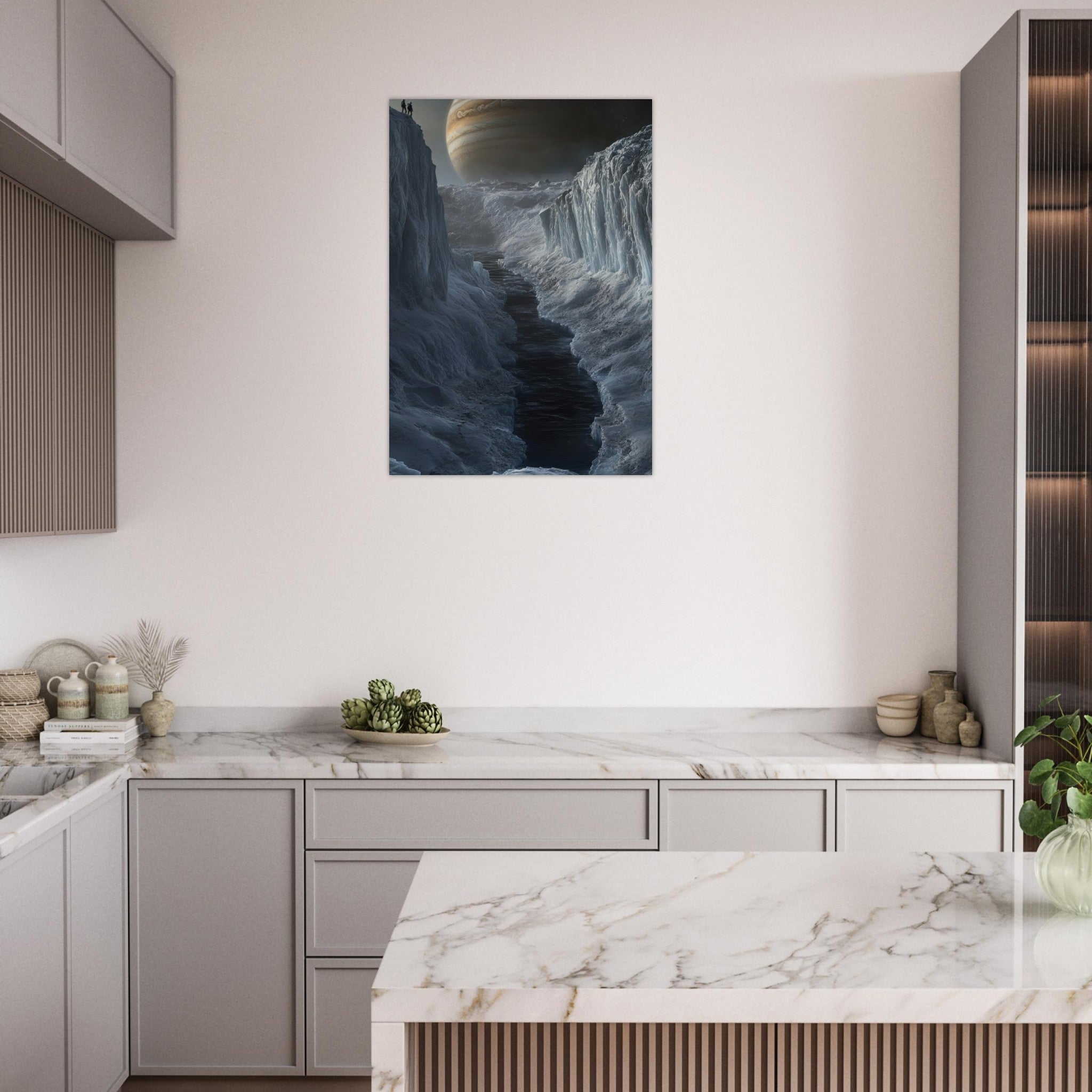 Aluminum Print Portrait - The Frozen Wasteland of Europa An expedition tea 2 - Shop Ai Art WebShop - Digital Art online Store