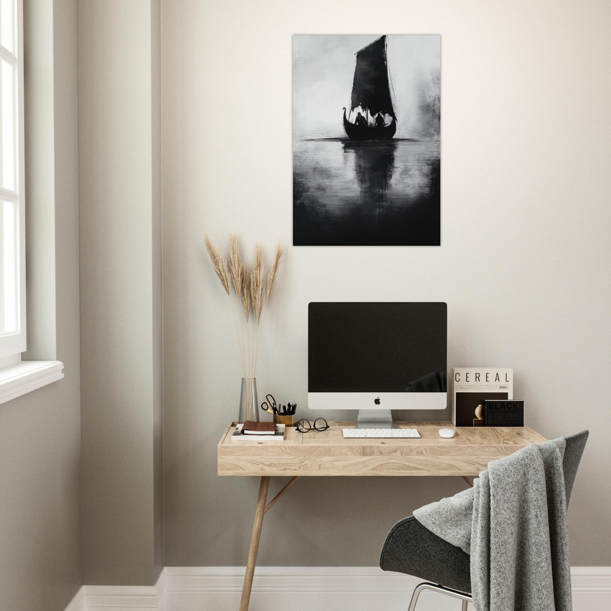 Aluminum Print Portrait - The Ghostly Viking Longship Dark Nordic Ink Met 4 - Shop Ai Art WebShop - Digital Art online Store