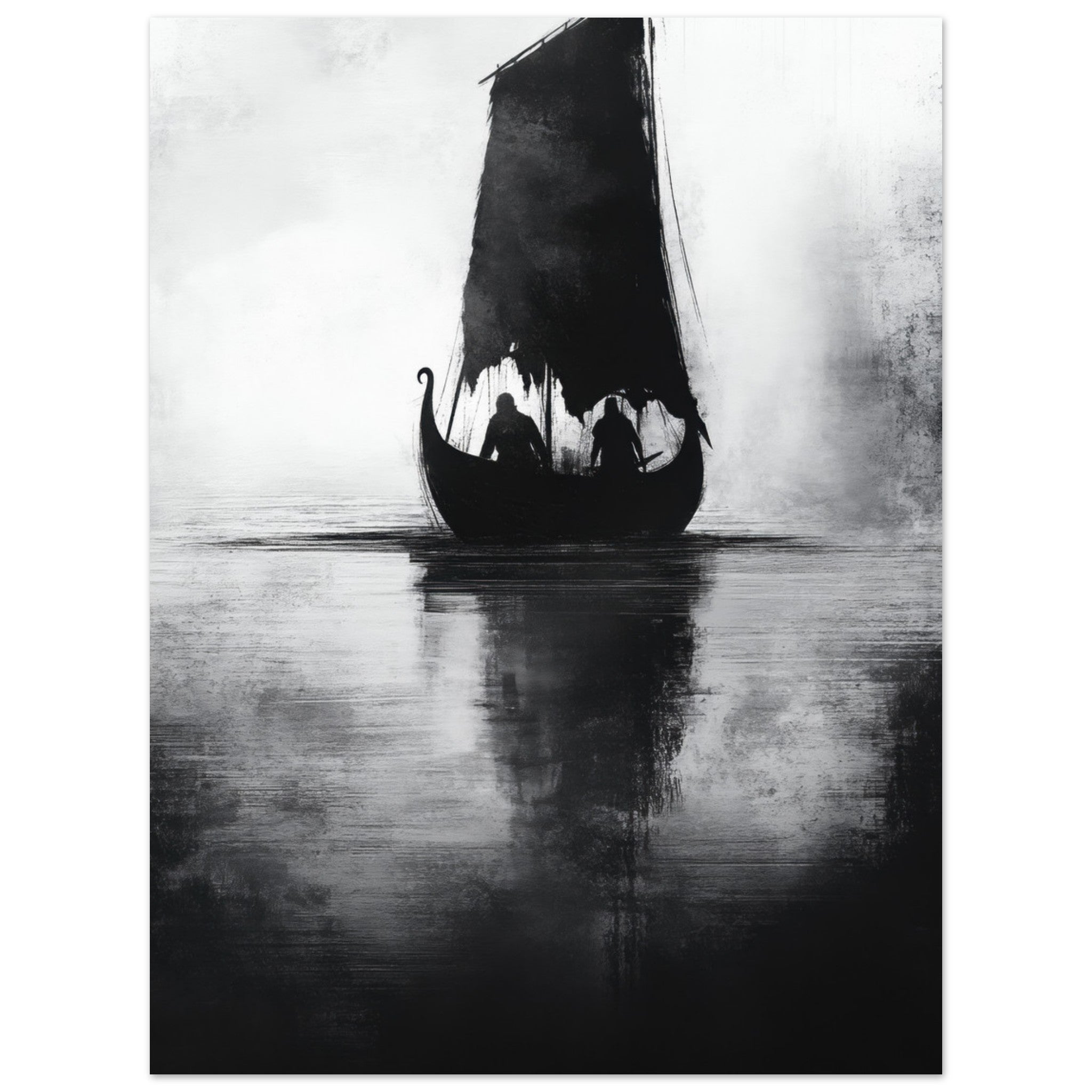 Aluminum Print Portrait - The Ghostly Viking Longship Dark Nordic Ink Met 4 - Shop Ai Art WebShop - Digital Art online Store