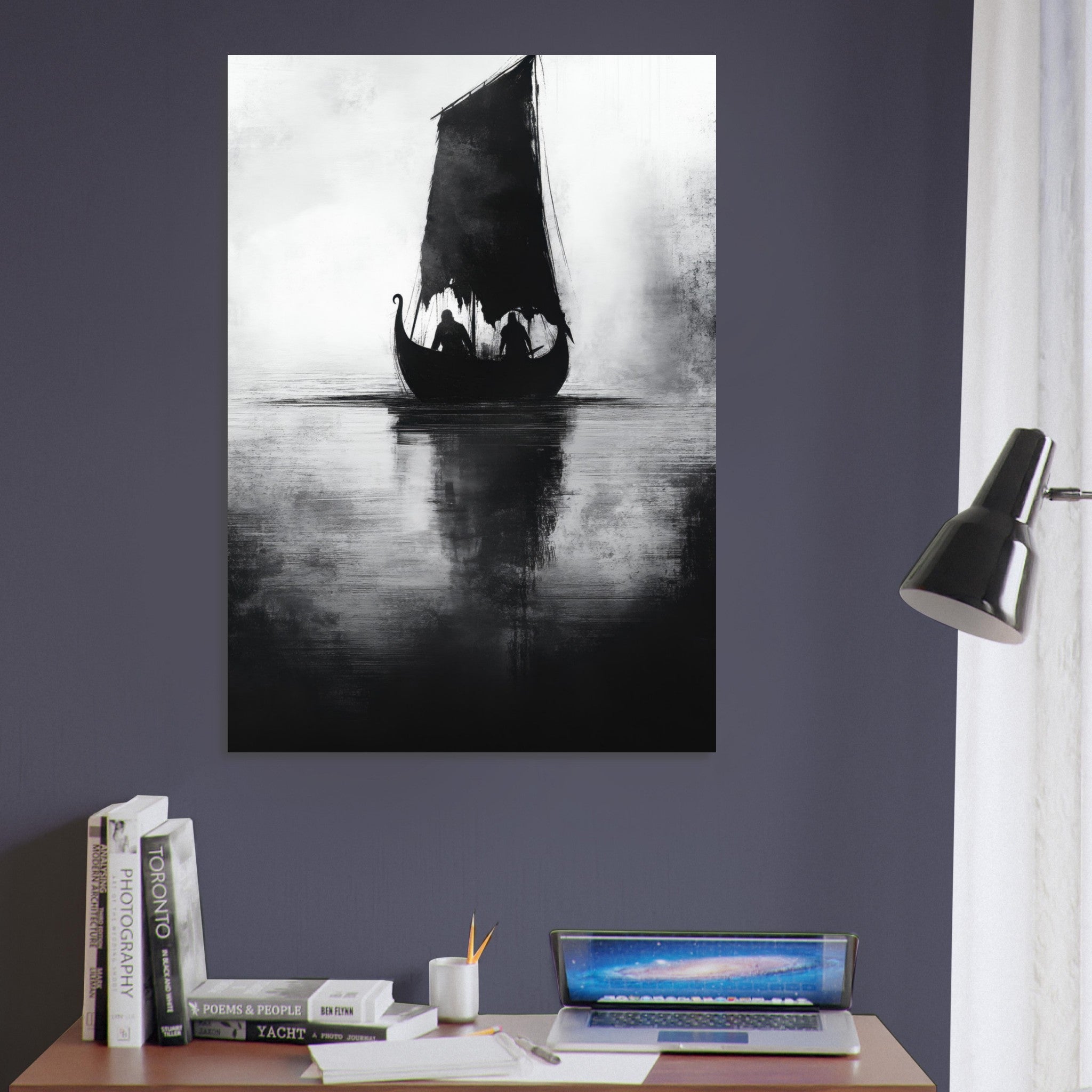 Aluminum Print Portrait - The Ghostly Viking Longship Dark Nordic Ink Met 4 - Shop Ai Art WebShop - Digital Art online Store