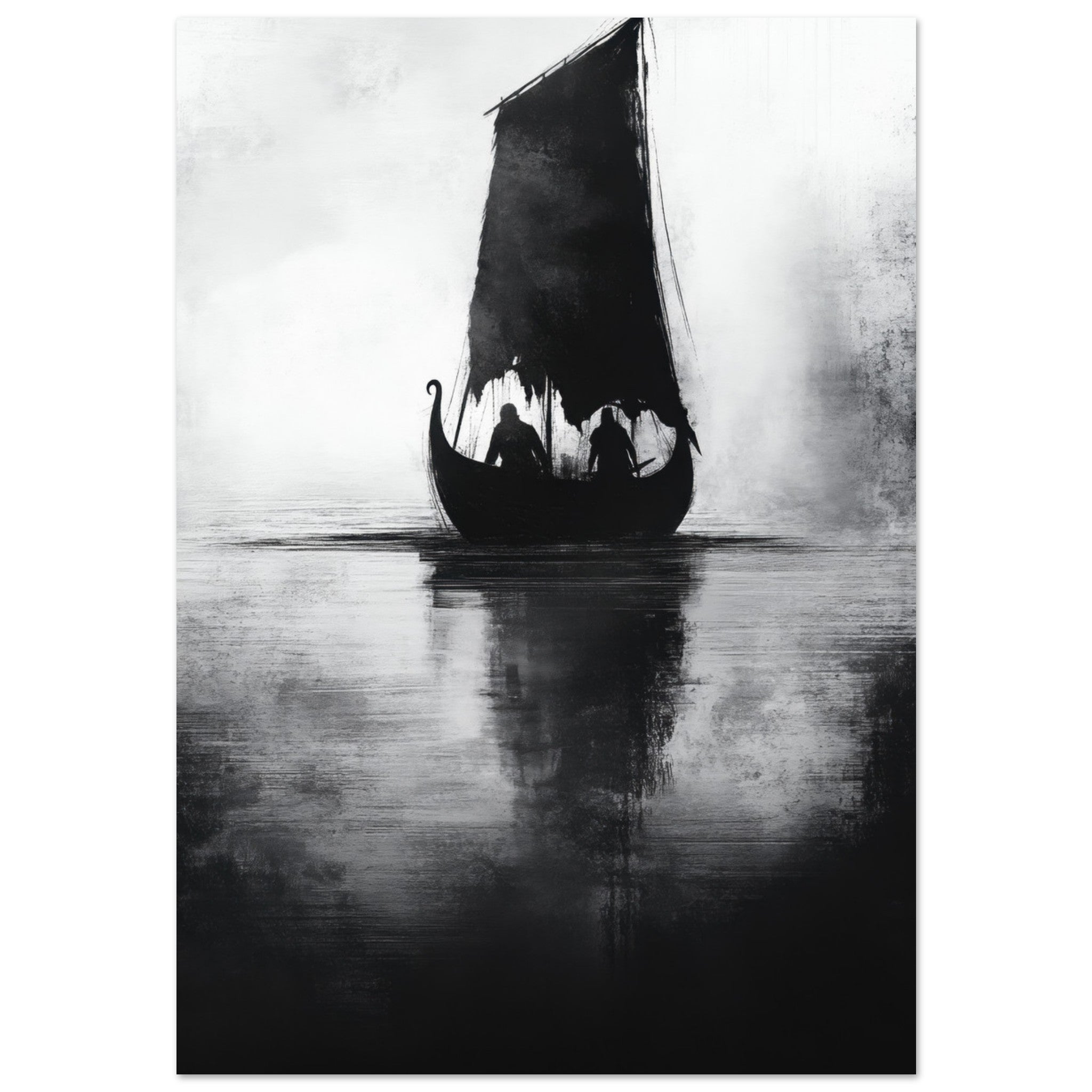 Aluminum Print Portrait - The Ghostly Viking Longship Dark Nordic Ink Met 4 - Shop Ai Art WebShop - Digital Art online Store