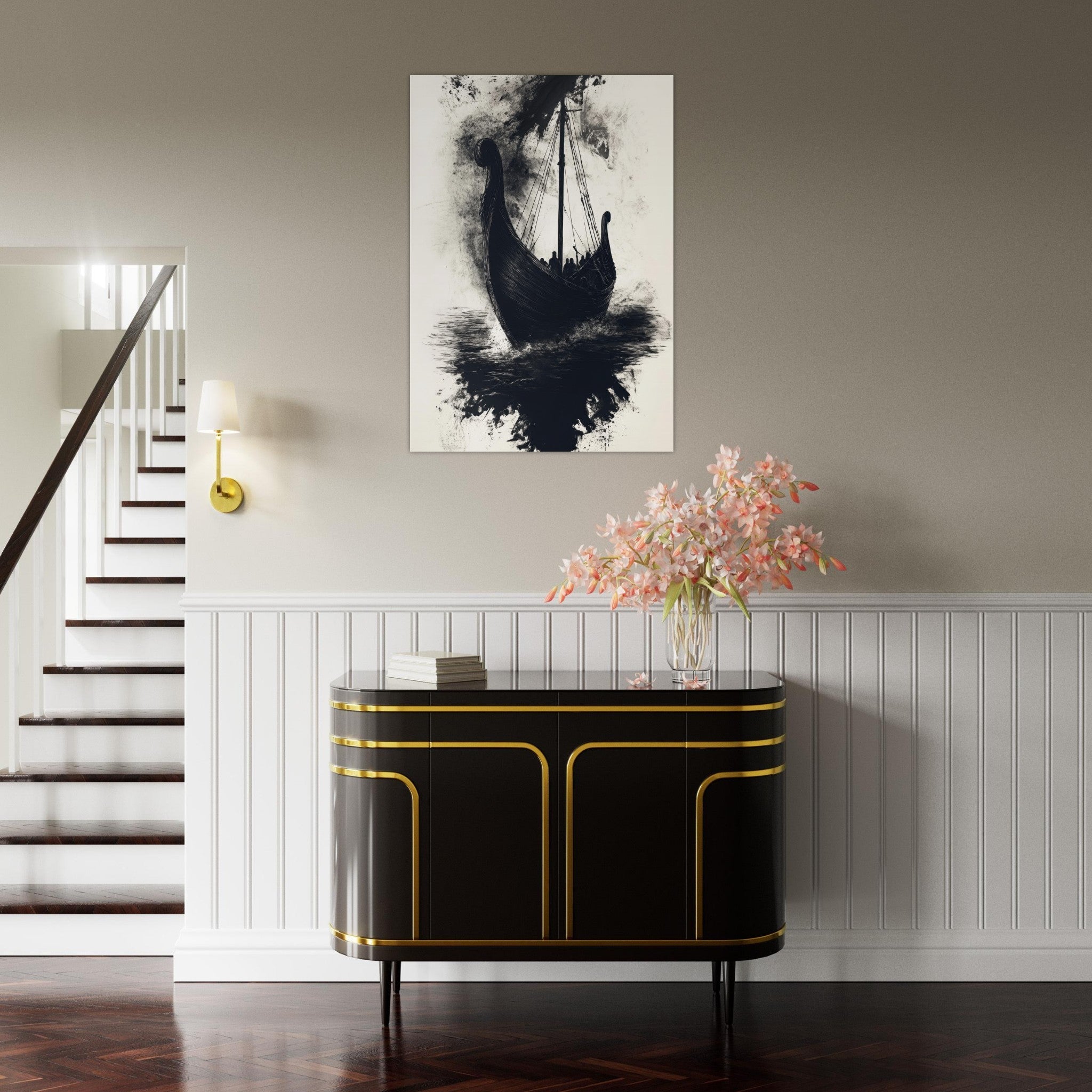 Aluminum Print Portrait - The Ghostly Viking Longship Dark Nordic Ink Met 5 - Shop Ai Art WebShop - Digital Art online Store