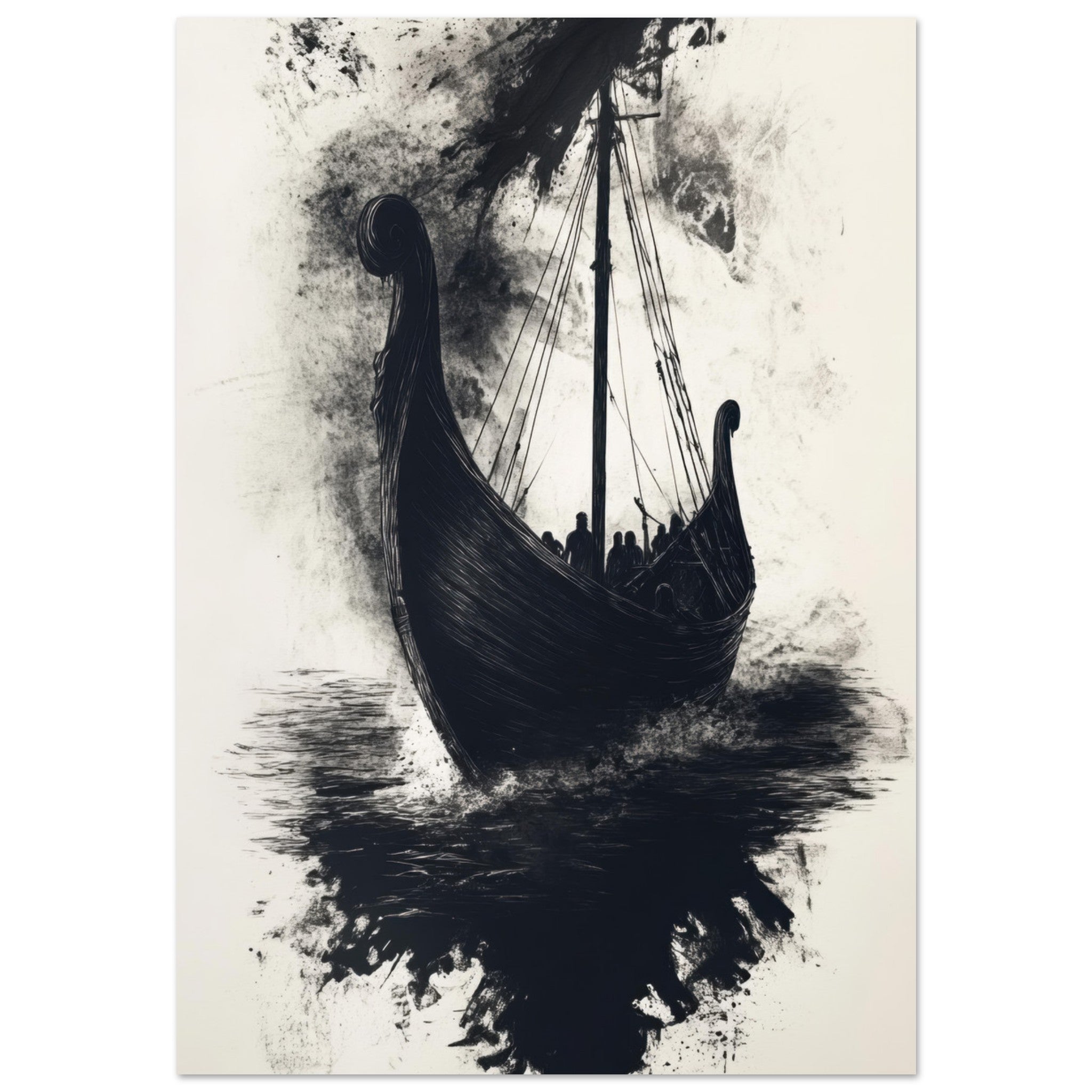 Aluminum Print Portrait - The Ghostly Viking Longship Dark Nordic Ink Met 5 - Shop Ai Art WebShop - Digital Art online Store