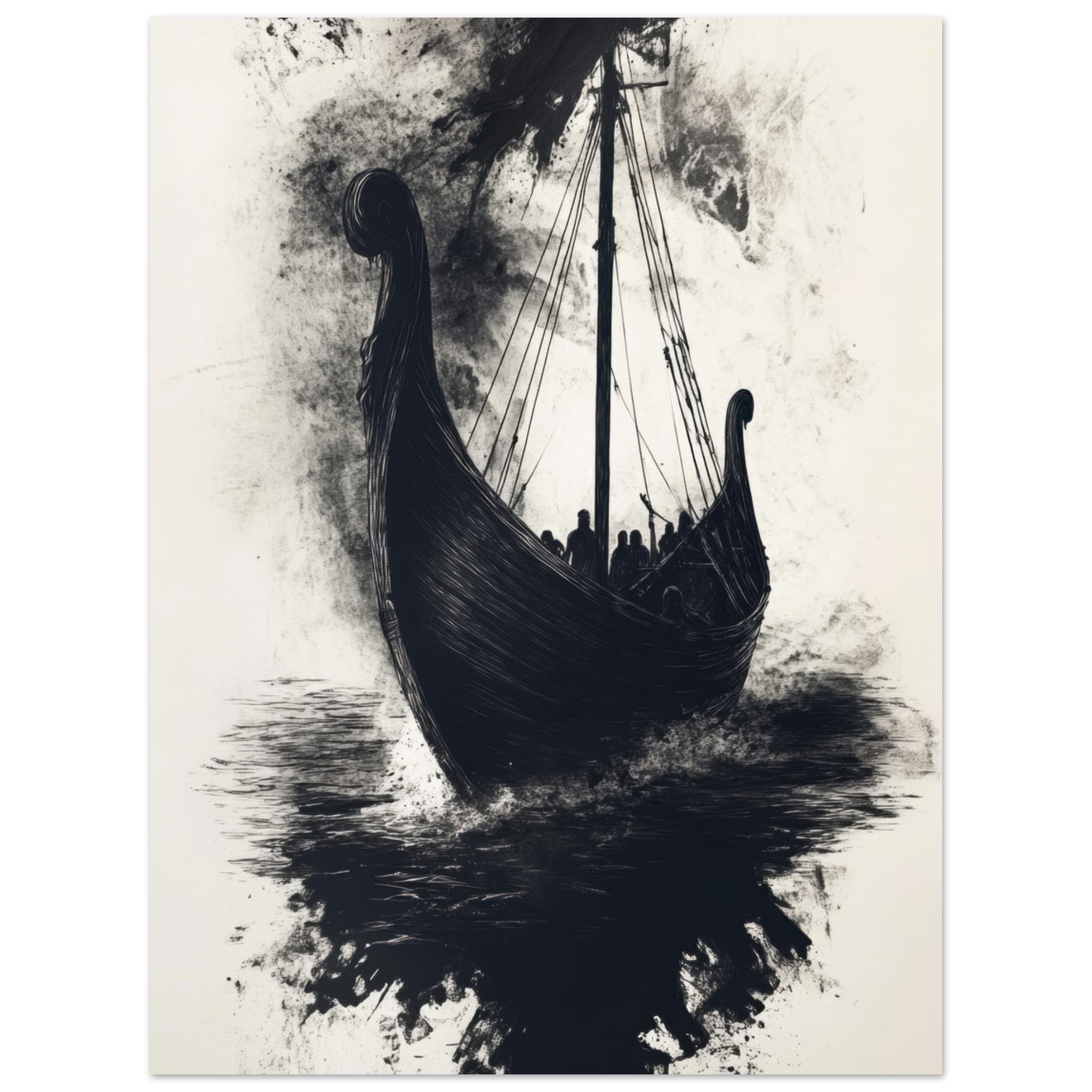 Aluminum Print Portrait - The Ghostly Viking Longship Dark Nordic Ink Met 5 - Shop Ai Art WebShop - Digital Art online Store