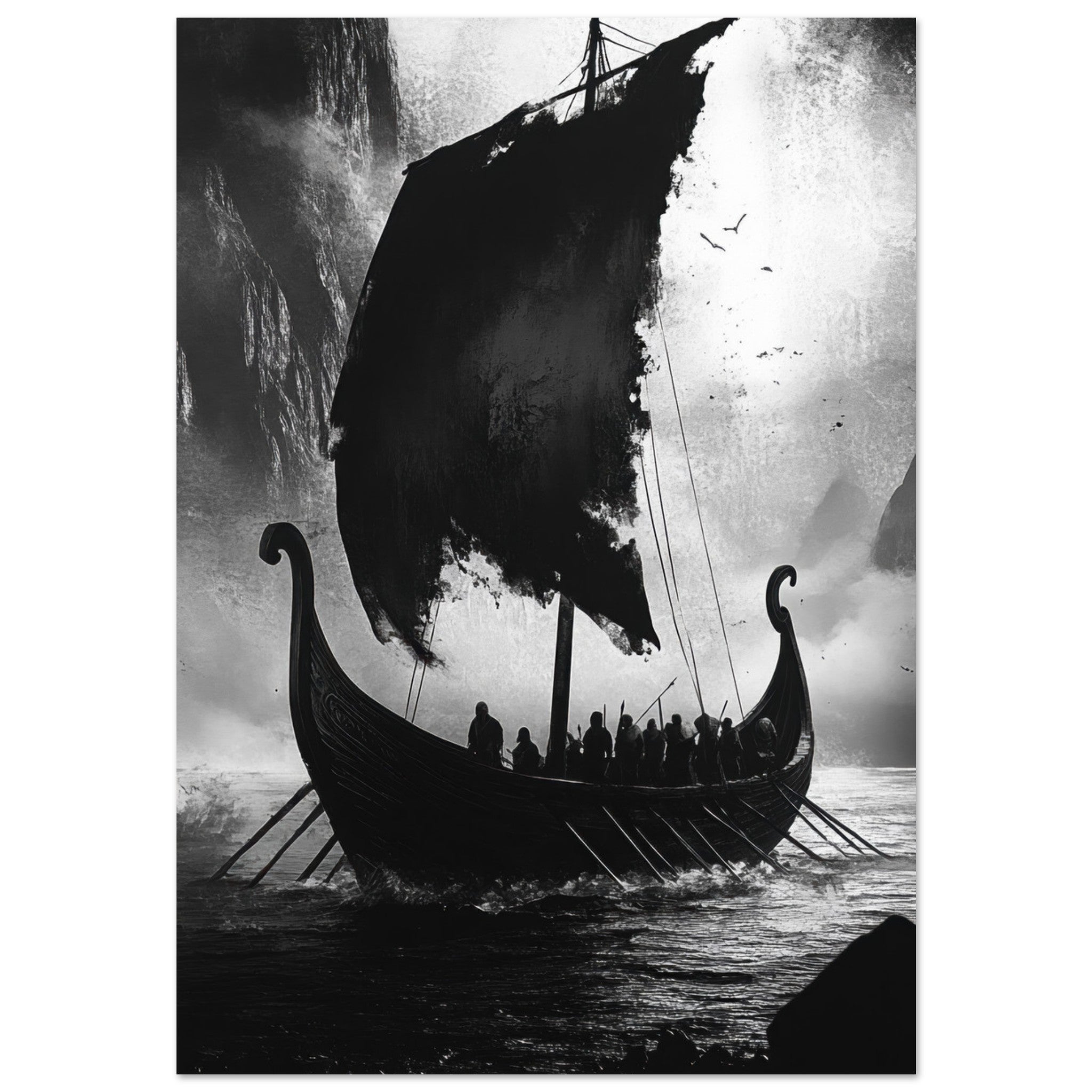 Aluminum Print Portrait - The Ghostly Viking Longship Dark Nordic Ink Met - Shop Ai Art WebShop - Digital Art online Store