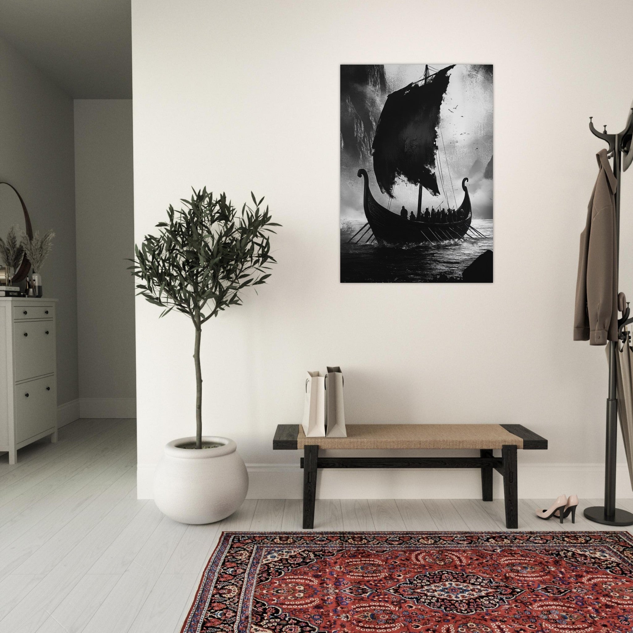 Aluminum Print Portrait - The Ghostly Viking Longship Dark Nordic Ink Met - Shop Ai Art WebShop - Digital Art online Store