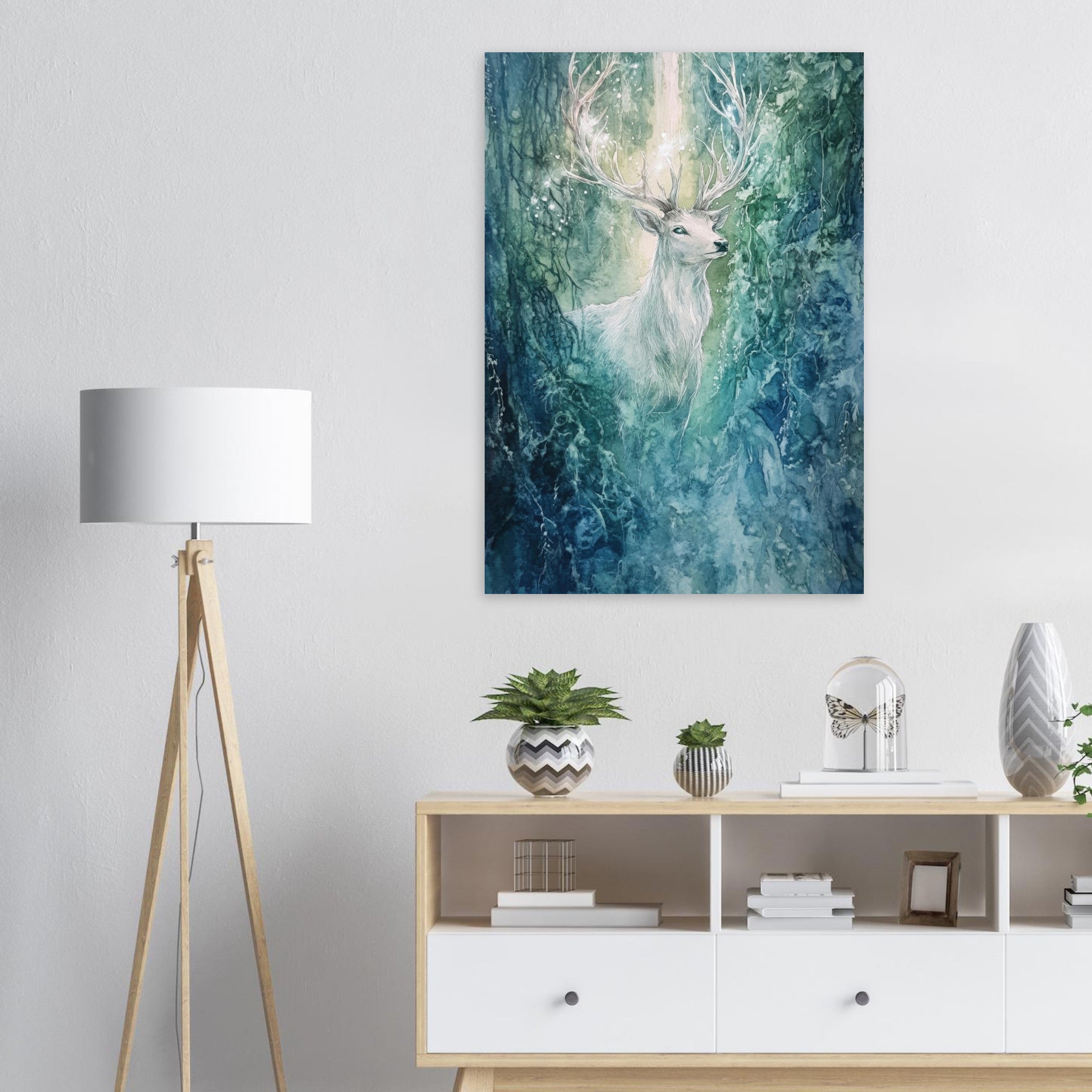 Aluminum Print Portrait - The Silver Stag of the Enchanted Glade Fantasy 2 - Shop Ai Art WebShop - Digital Art online Store