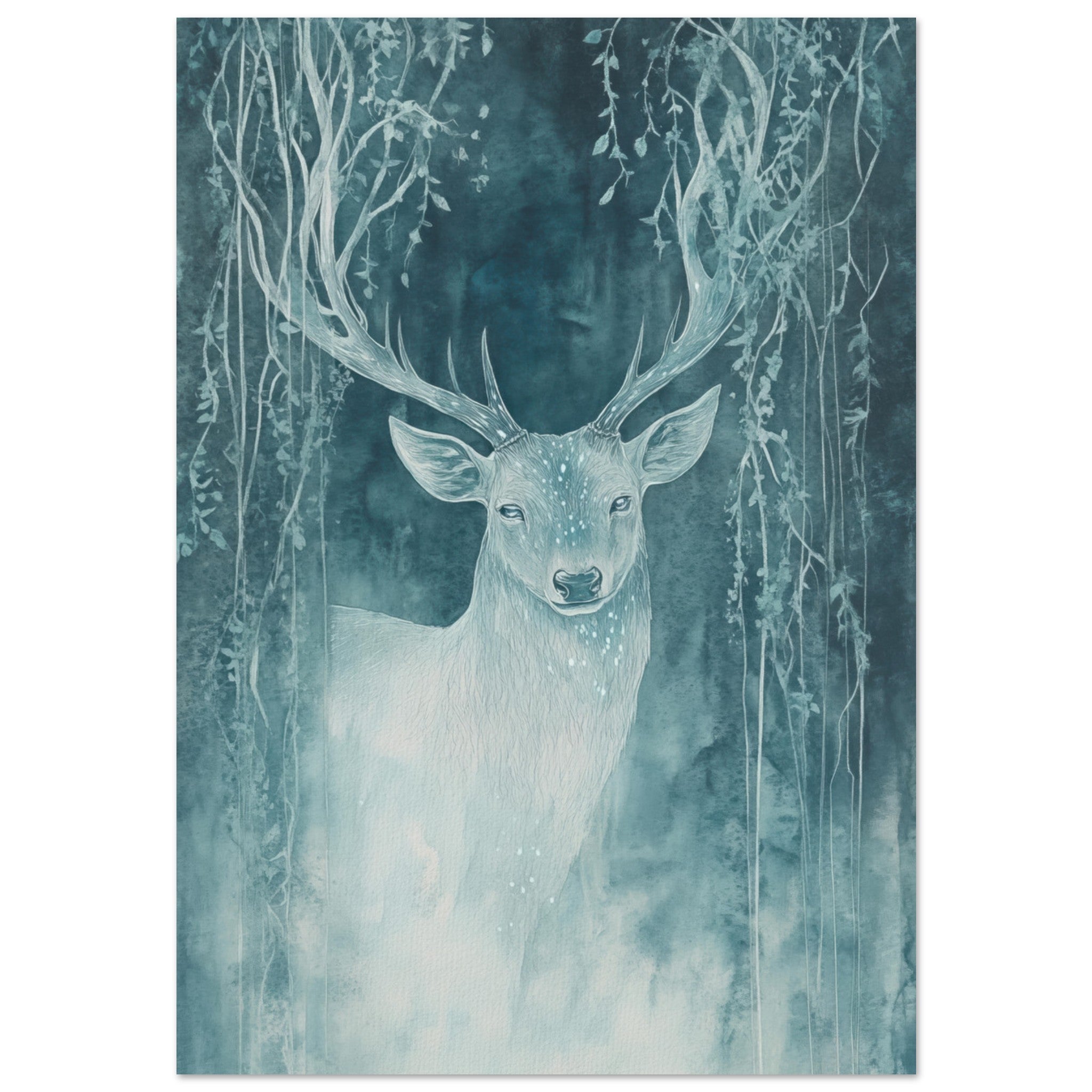 Aluminum Print Portrait - The Silver Stag of the Enchanted Glade Fantasy 3 - Shop Ai Art WebShop - Digital Art online Store