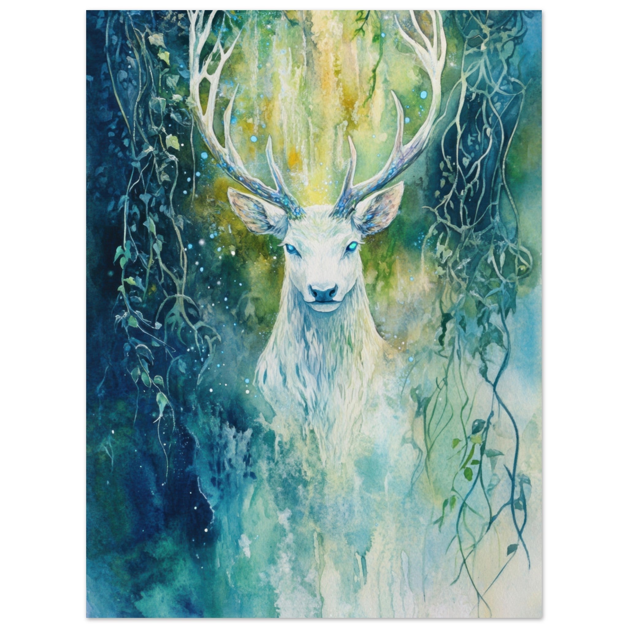 Aluminum Print Portrait - The Silver Stag of the Enchanted Glade Fantasy 4 - Ai Art Force